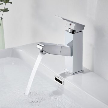 AuraLum pro Waschtischarmatur mit Ausziehbar Brause Wasserhahn Mischbatterie Bad Waschbecken Chrom