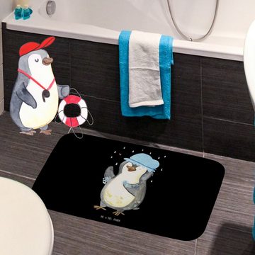 Badematte Pinguin Duschen - Schwarz - Geschenk, singen, Badvorleger, Motivation Mr. & Mrs. Panda, Höhe 1 mm, 100% Polyester, rechteckig, Anti-Rutsch Sicherheit