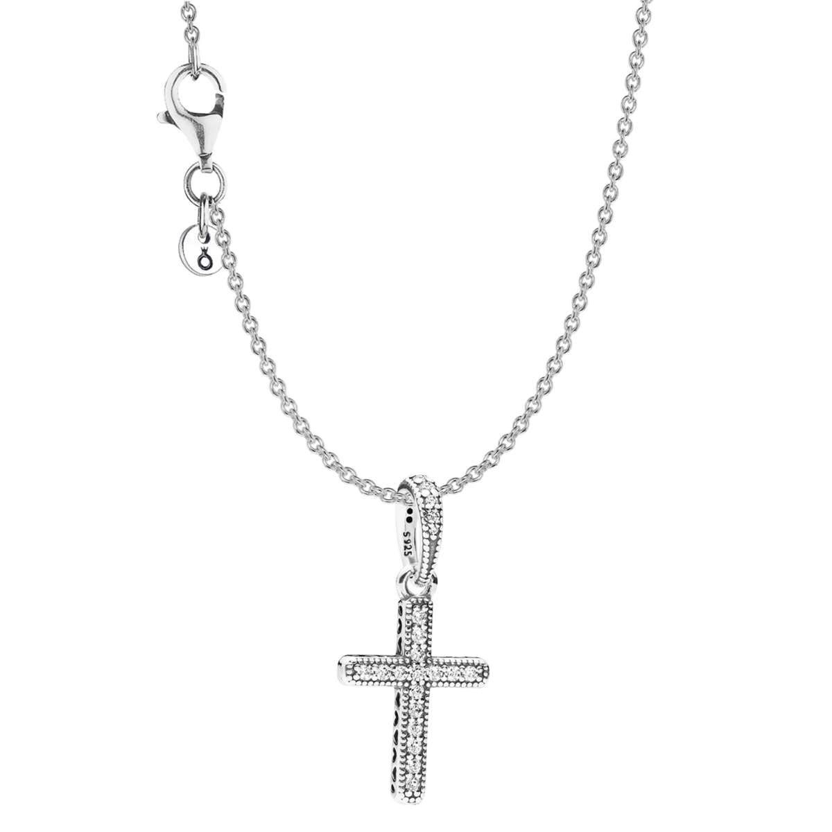 Pandora Kreuzkette 68622, für Damen und Jugendliche Glitzerndes Kreuz Set Bundle