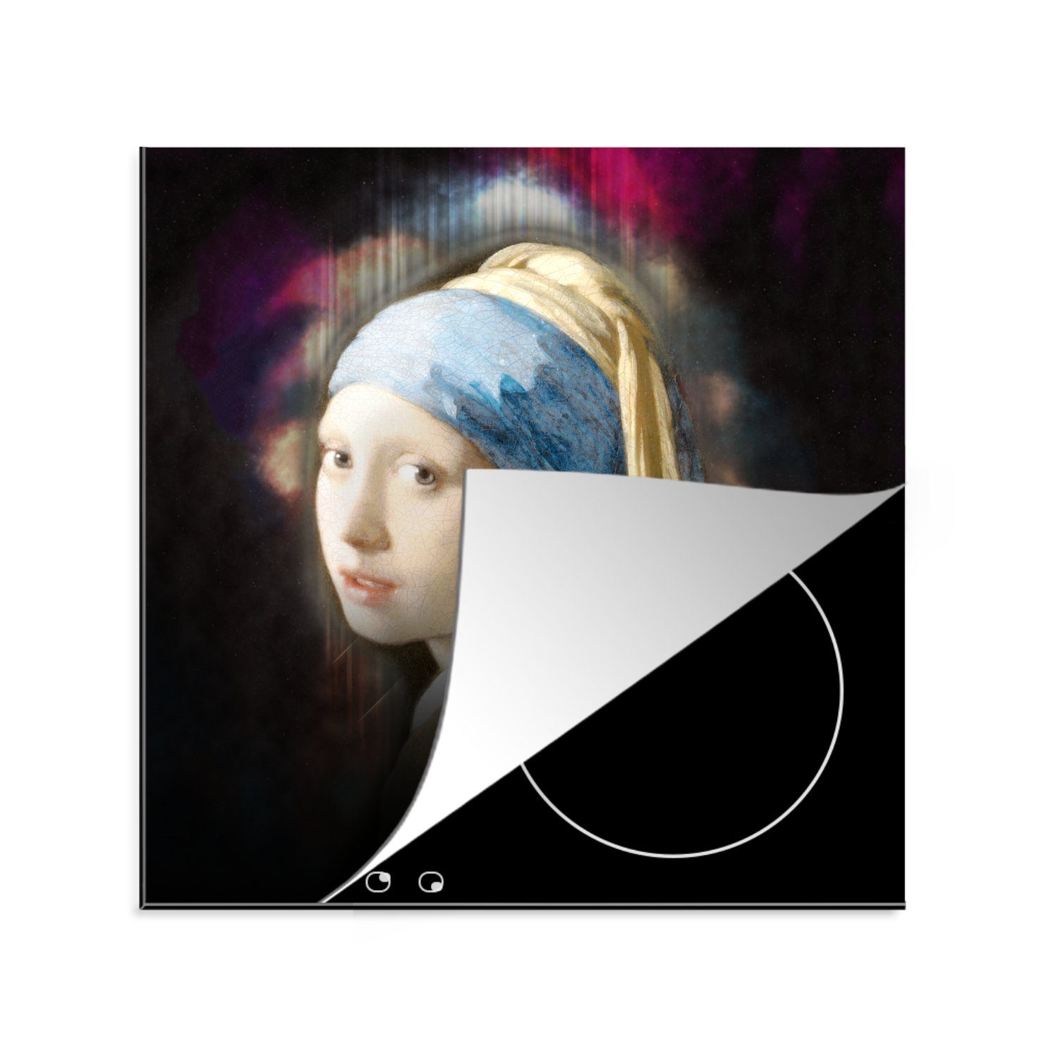 MuchoWow Herdblende-/Abdeckplatte Das Mädchen mit dem Perlenohrring - Vermeer - Kunst, Vinyl, (1 tlg), 78x78 cm, Ceranfeldabdeckung, Arbeitsplatte für küche