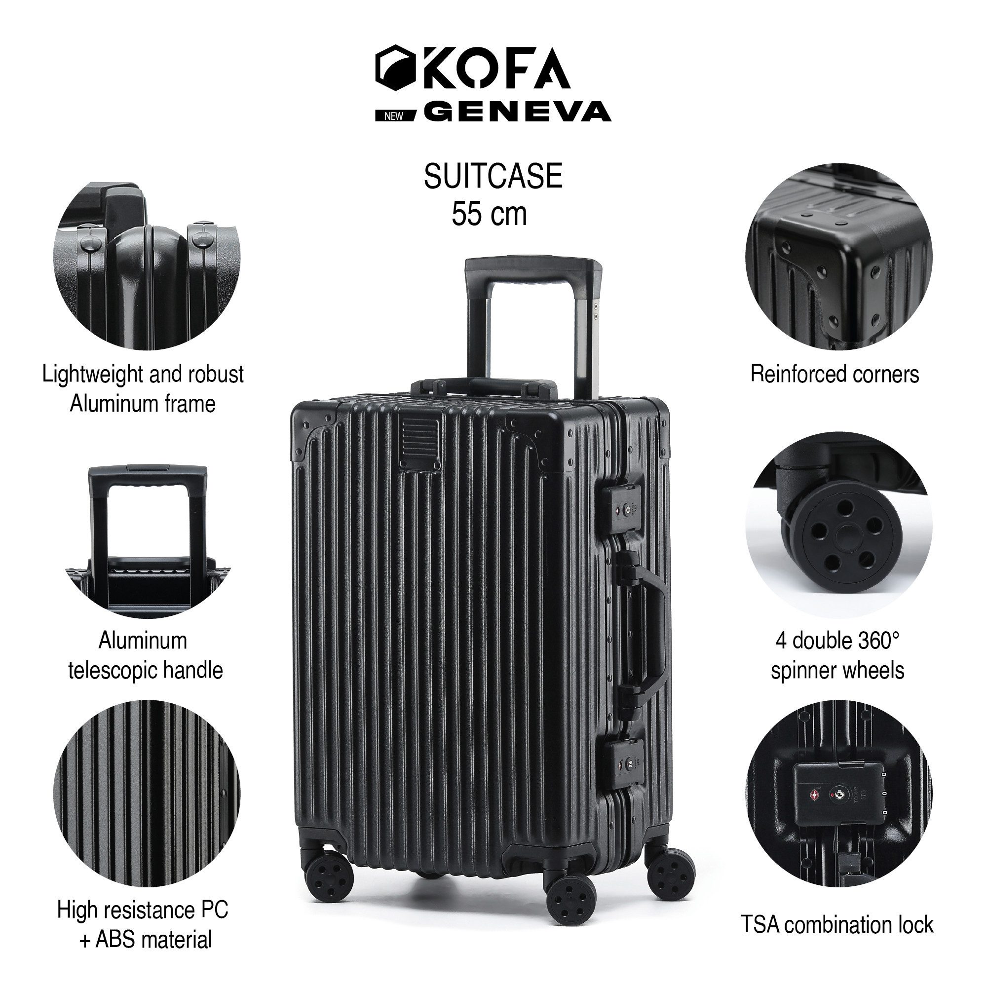 KOFA Handgepäckkoffer GENEVA, 55cm Alu-Rahmen & Polycarbonat-Hartschale, 4 günstig online kaufen