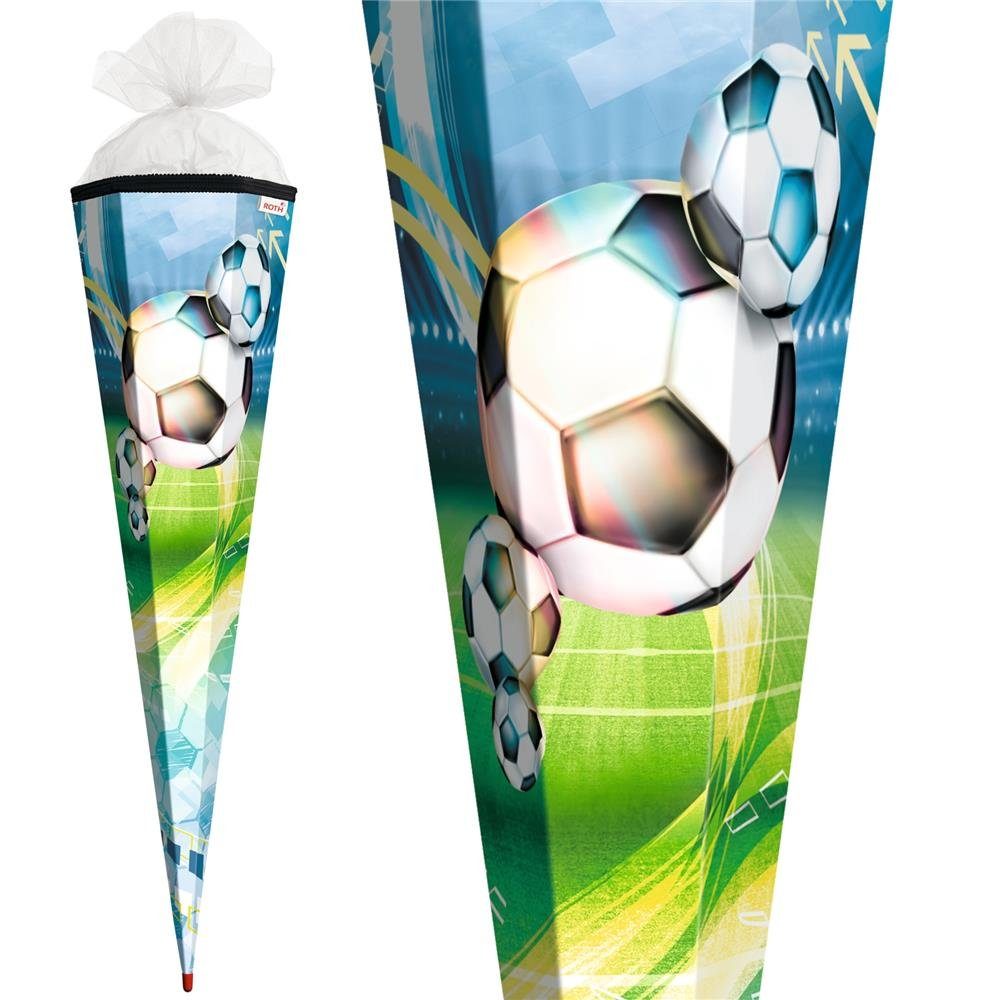 Roth Schultüte Fußball, 85 cm, eckig, mit weißem Tüllverschluss, Zuckertüte für Schulanfang