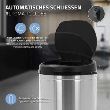 ML-DESIGN Mülleimer Mülleimer mit Sensor aus Edelstahl automatisches Öffnen & Schließen, Müllbehälter Silber 30L Rund mit Bewegungssensor und Led ‎33x33x68cm