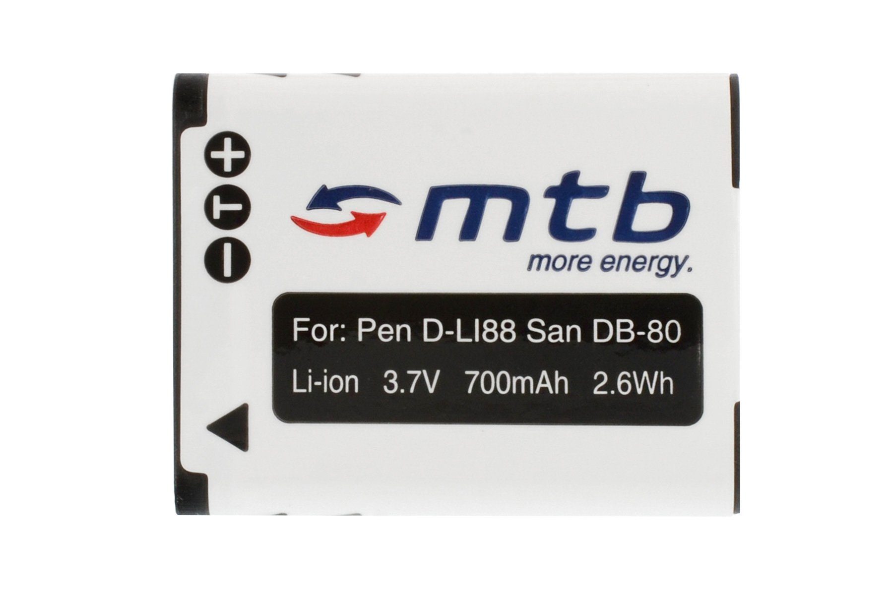 mtb more energy [BAT-233 kompatibel D-Li88 für: Akku-Typ P80, mit K-BC88E… K-BC88, - // / W90, mAh Kamera-Akku Optio P70, Li-Ion] 700 V), Sanyo passend (3,7 DB-L80 Pentax WS80 D-BC88, Pentax D-BC88E / Pentax H90