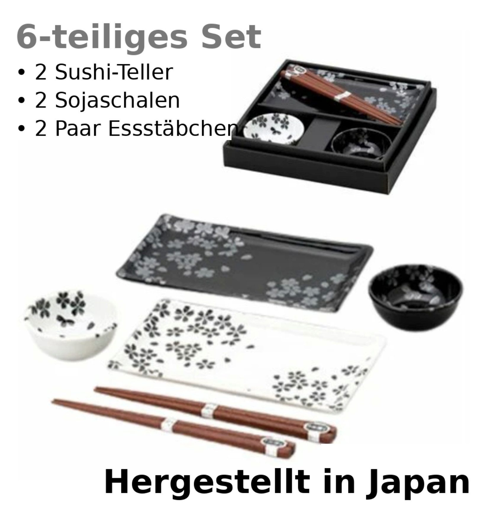 Mitsui Pottery Inc. Sushiteller Made in Japan Kirschblüten-Teller-Set (2-teilig, mit Essstäbchen)