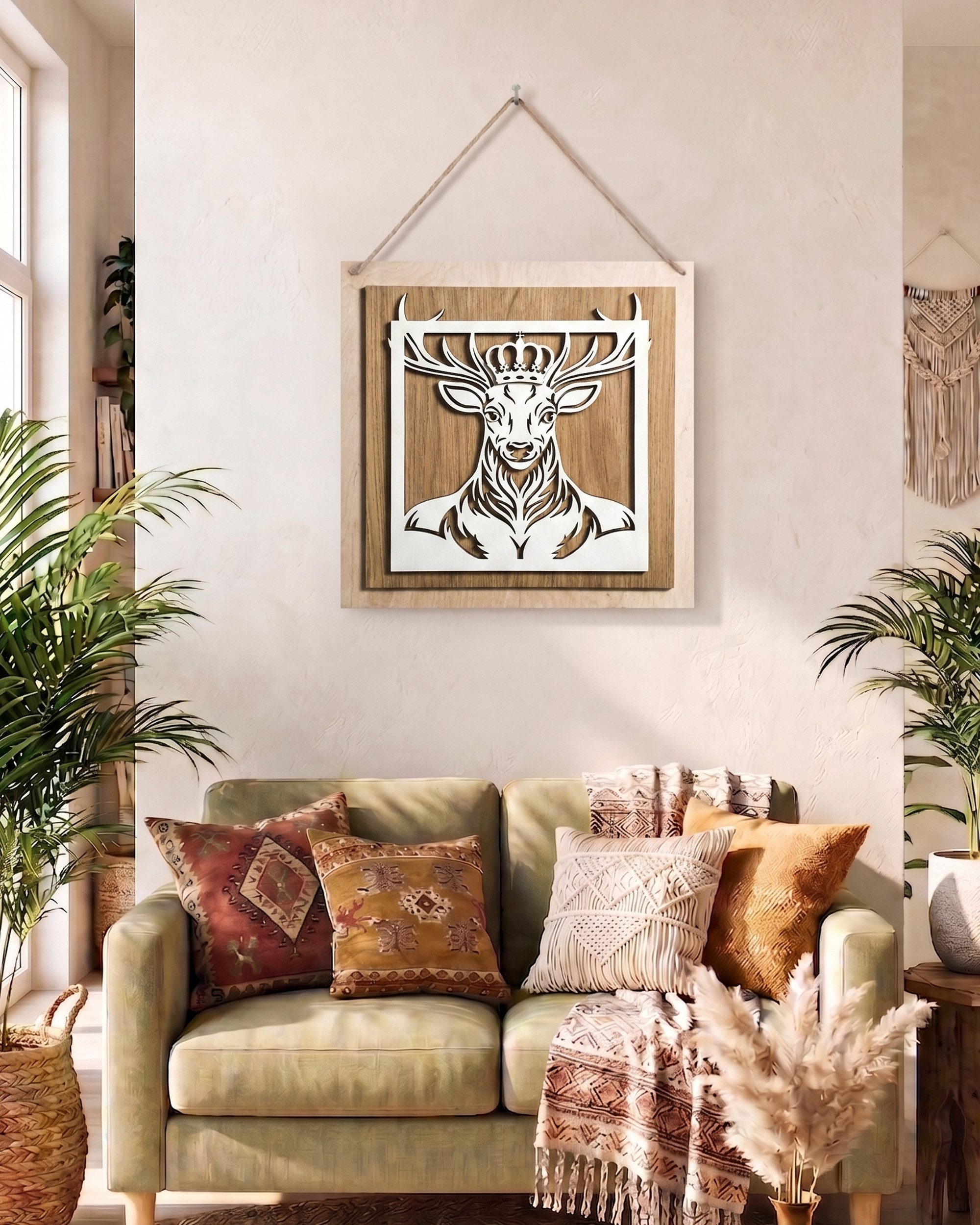 ORNAMENTI Wanddekoobjekt 3D Rustikale Wanddeko aus Holz für Wohnzimmer,Tiere,Hirsch, Pfau,Vögel (Hingucker, Wandbild, Holzbild, Holzdeko, stilvolle Wanddekoration, Wandpaneel, Ornament, Wandrelief), Verzierung fur Zuhause, Wandkunst, Dekorative Skulptur