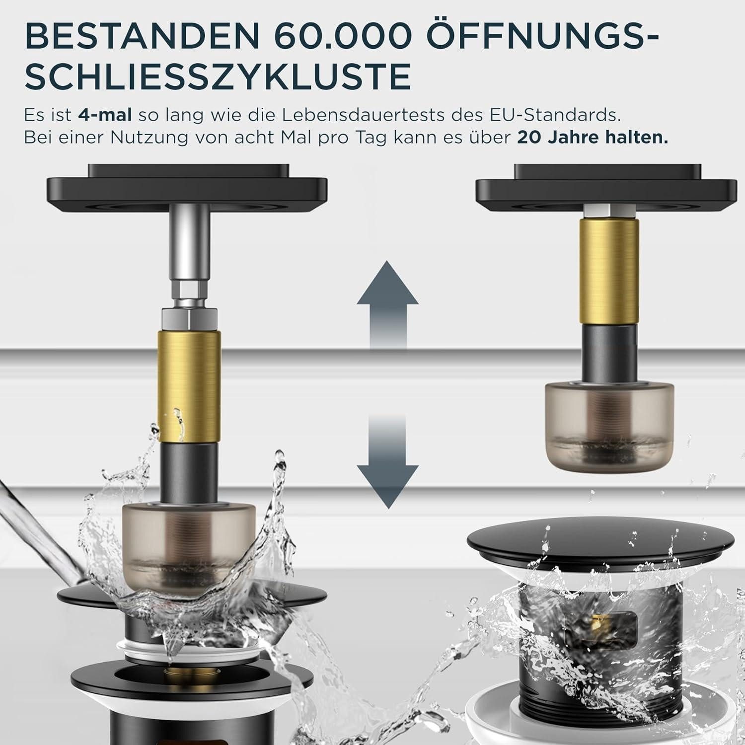 LuxusKollektion Waschtischarmatur Waschtischarmatur Wasserfall Ablaufgarnitur Schwarz 110mm Matt-schwarz – Bild 5 von 5