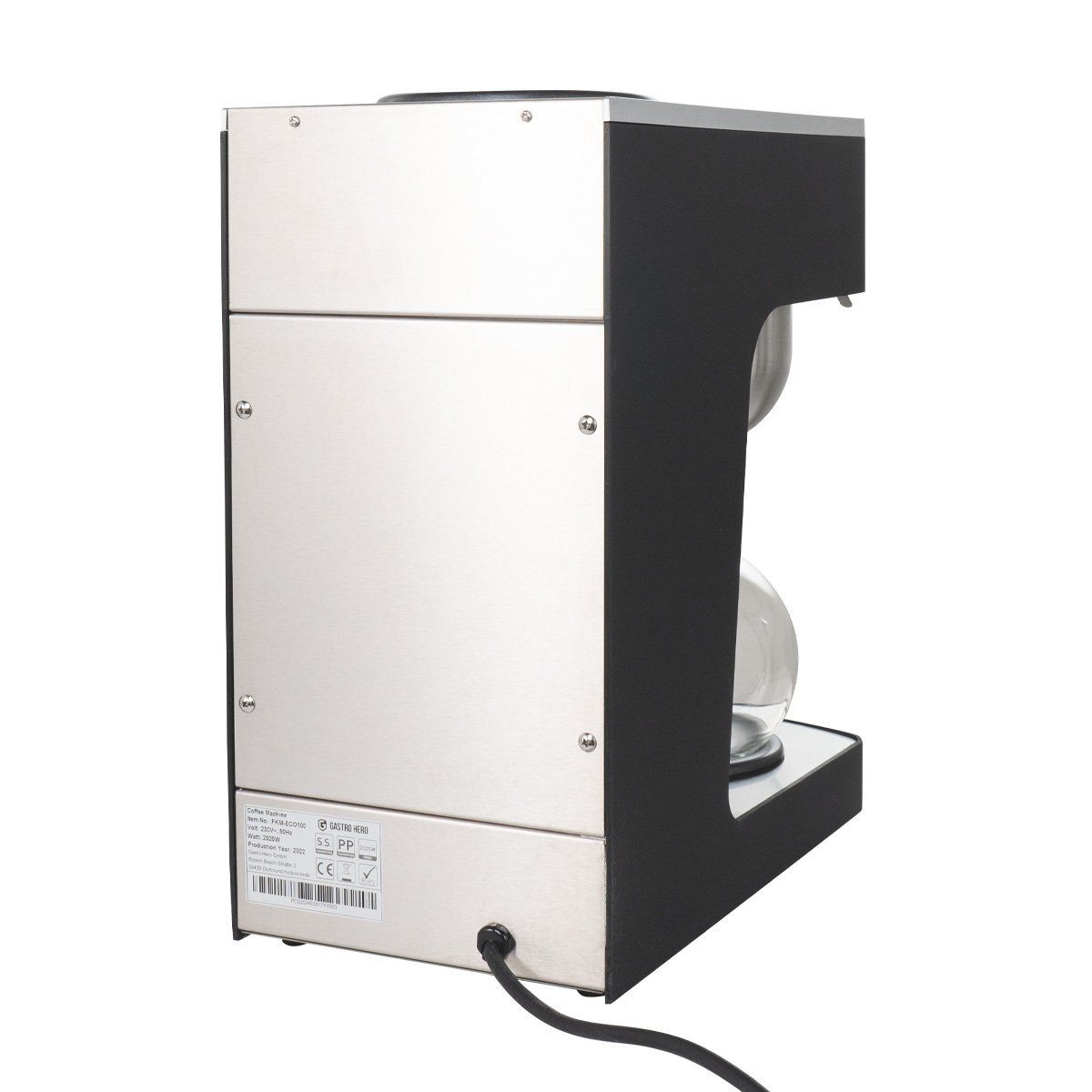GastroHero Filterkaffeemaschine Filterkaffeemaschine Edelstahl 2 Liter mit Glaskanne