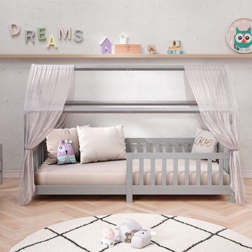 IDIMEX Kinderbett NINA, Hausbett Montessori Bett Kiefer 90 x 200 Tipibett mit Dach und rausfal