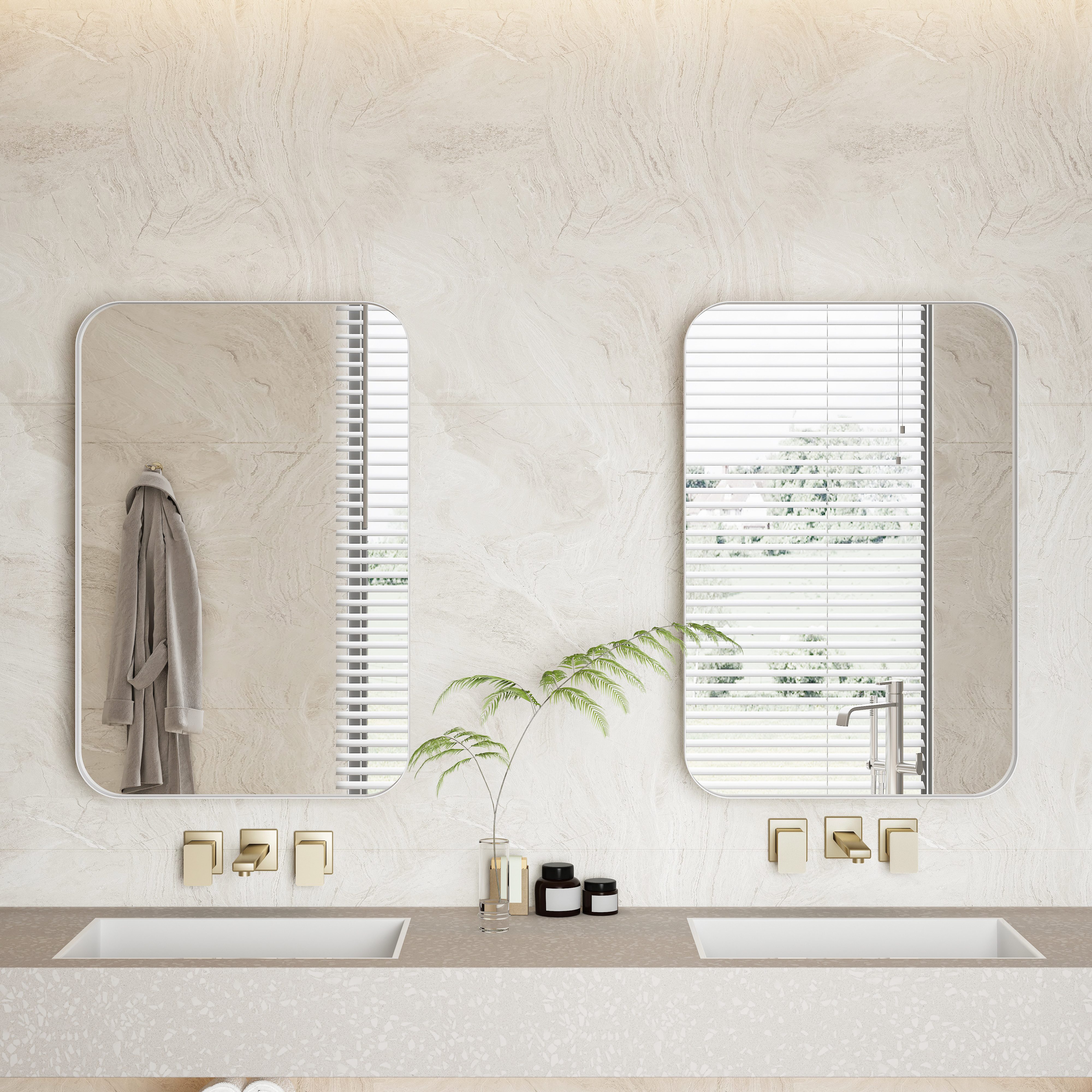 REDOM Spiegelschrank Metallgerahmter Wandschrank mit Spiegel und flexiblen Ablagefächern (Eleganter Bad-Aufbewahrungsschrank, Badezimmerschrank)