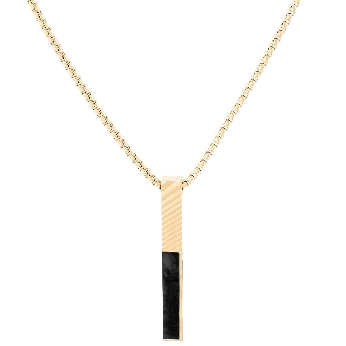Holzkern Kette mit Anhänger 9010631018511, für Herren Edelstahl Campania Schwarzer Marmor/Damast Goldfarben