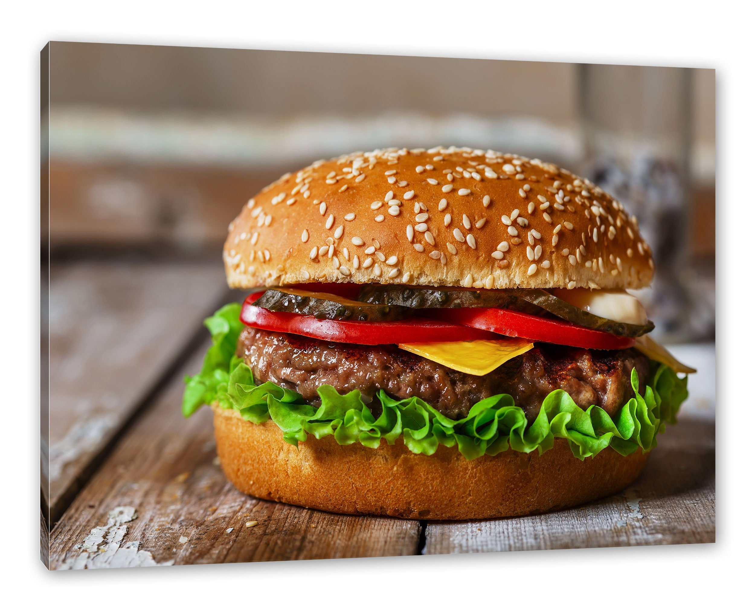 Pixxprint Leinwandbild Burger mit Tomaten, Burger mit Tomaten (1 St), Leinwandbild fertig bespannt, inkl. Zackenaufhänger