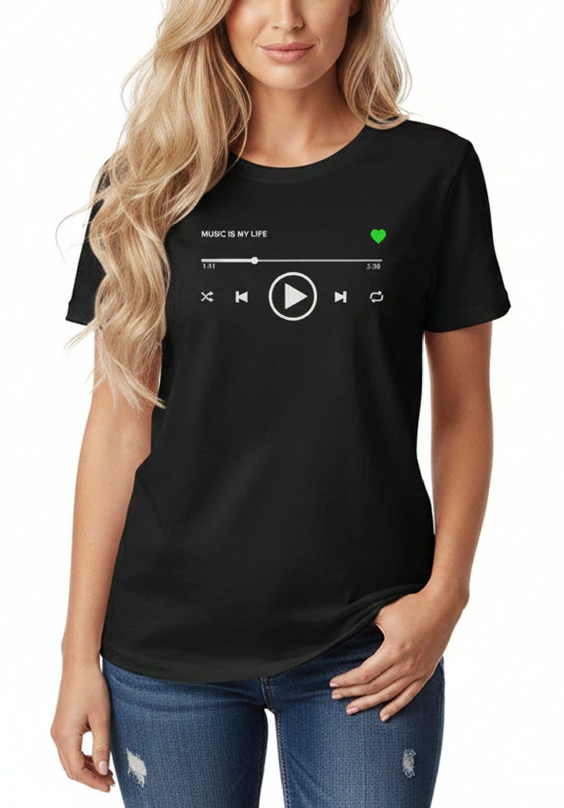 MAKAYA Print-Shirt mit Spruch Damen Herz Motiv Band GYM Sport Training Fitness Top Kurzarmshirt