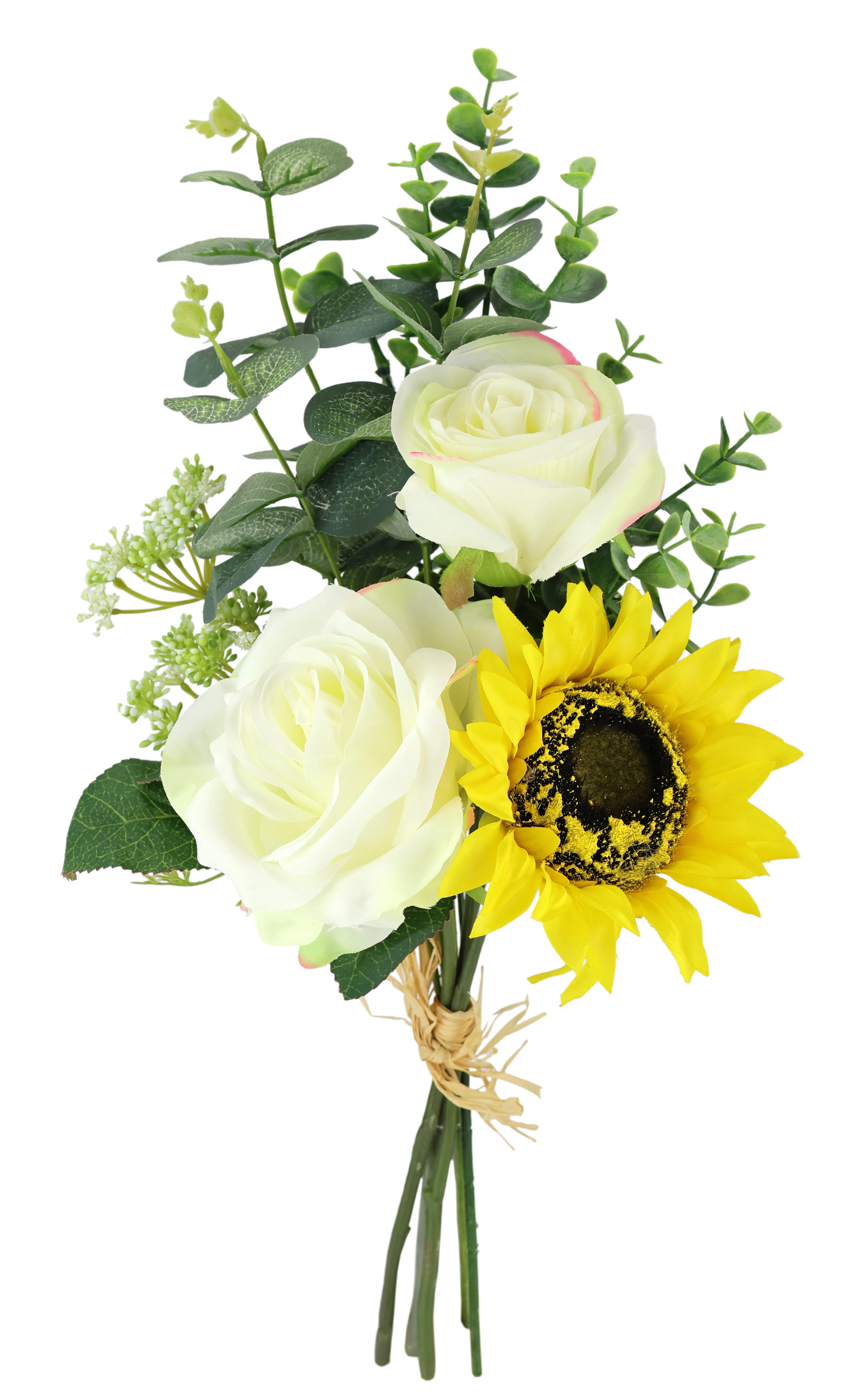 Kunstblume Bouquet Rosen/Sonnenblume, I.GE.A., Höhe 42 cm, Künstlicher Strauß Blume Blumenbouquet Blumenstrauß Rosenstrauß