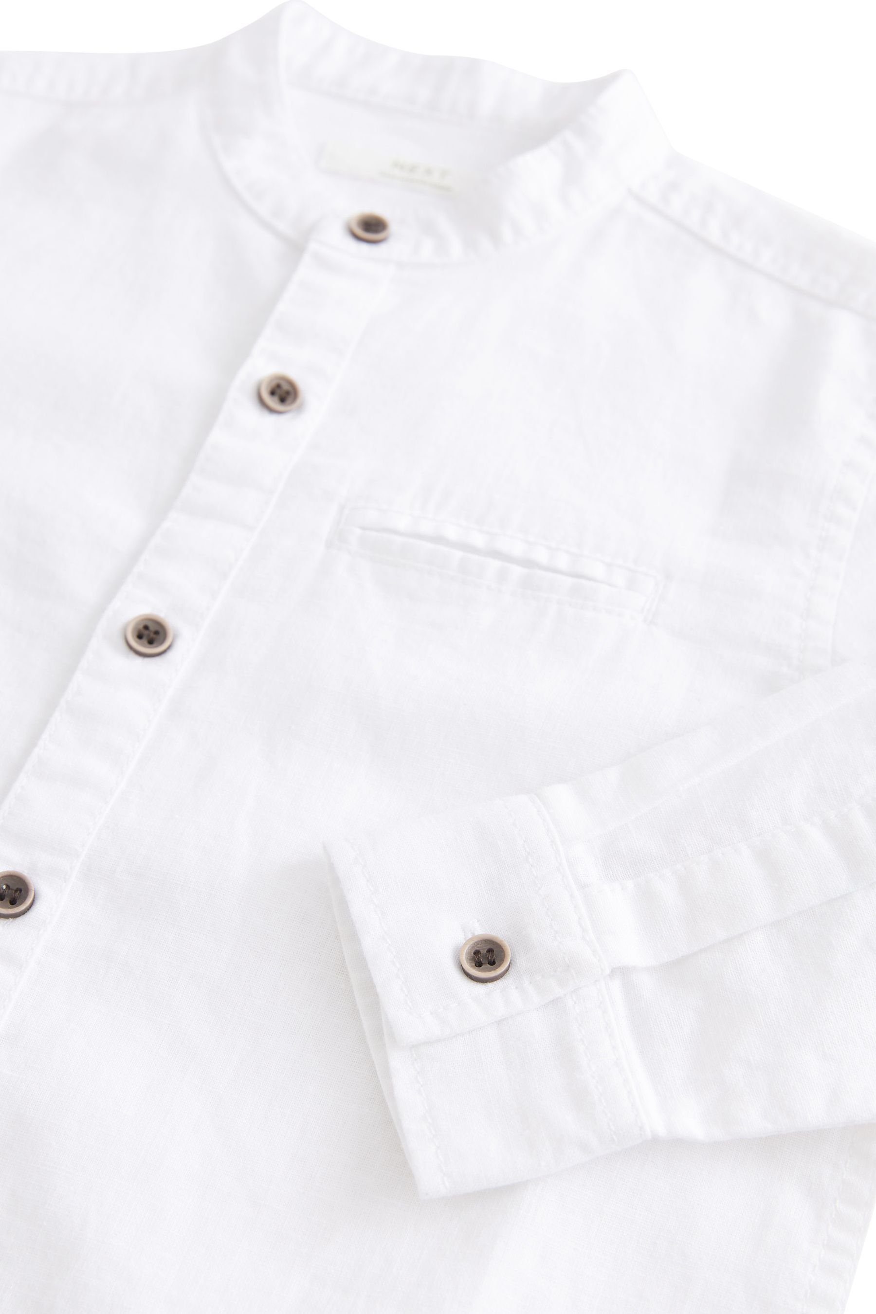 Next Langarmhemd Grandad-Hemd mit langen White Ärmeln Linen Blend (1-tlg)
