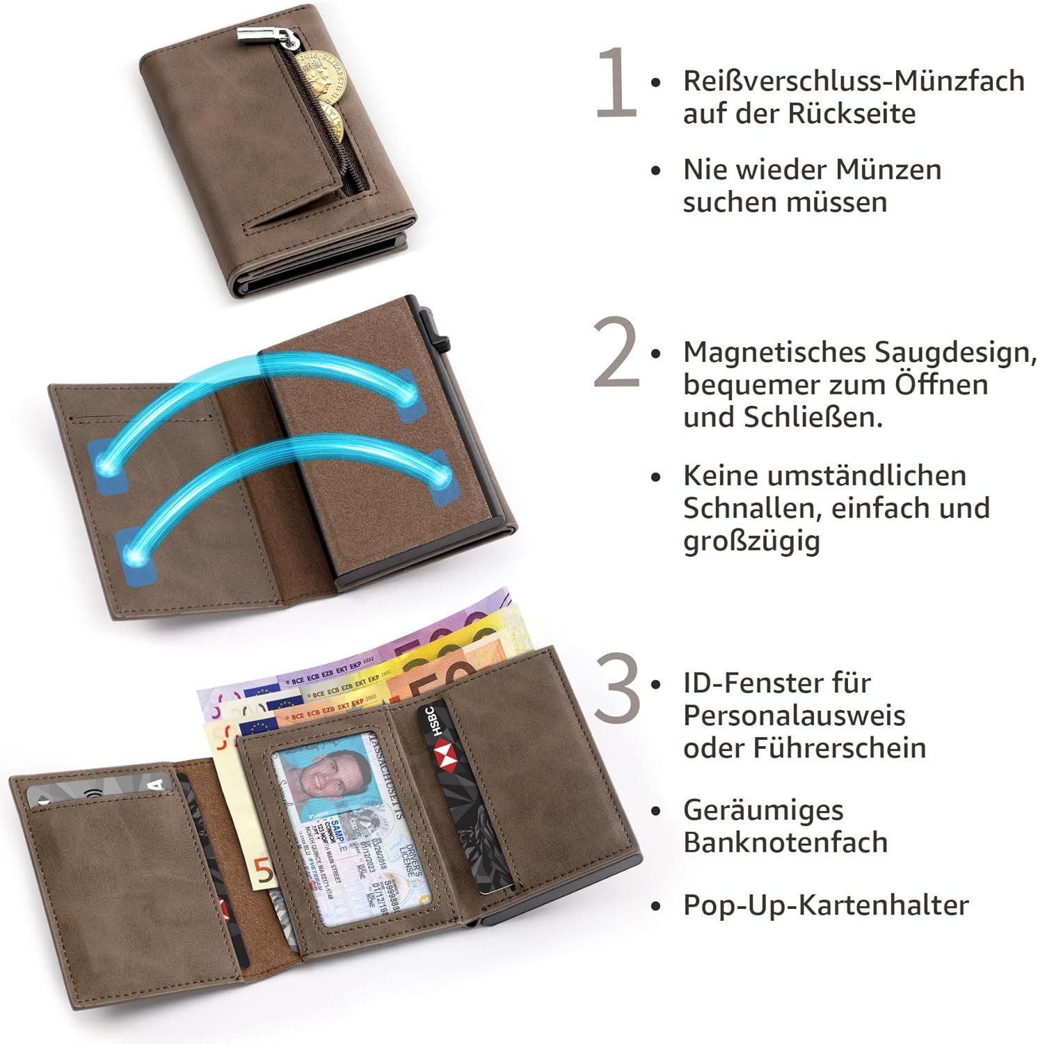 TEEHON Geldbörse Geldbeutel Herren, Slim Wallet RFID Schutz Leder Magnetisc günstig online kaufen