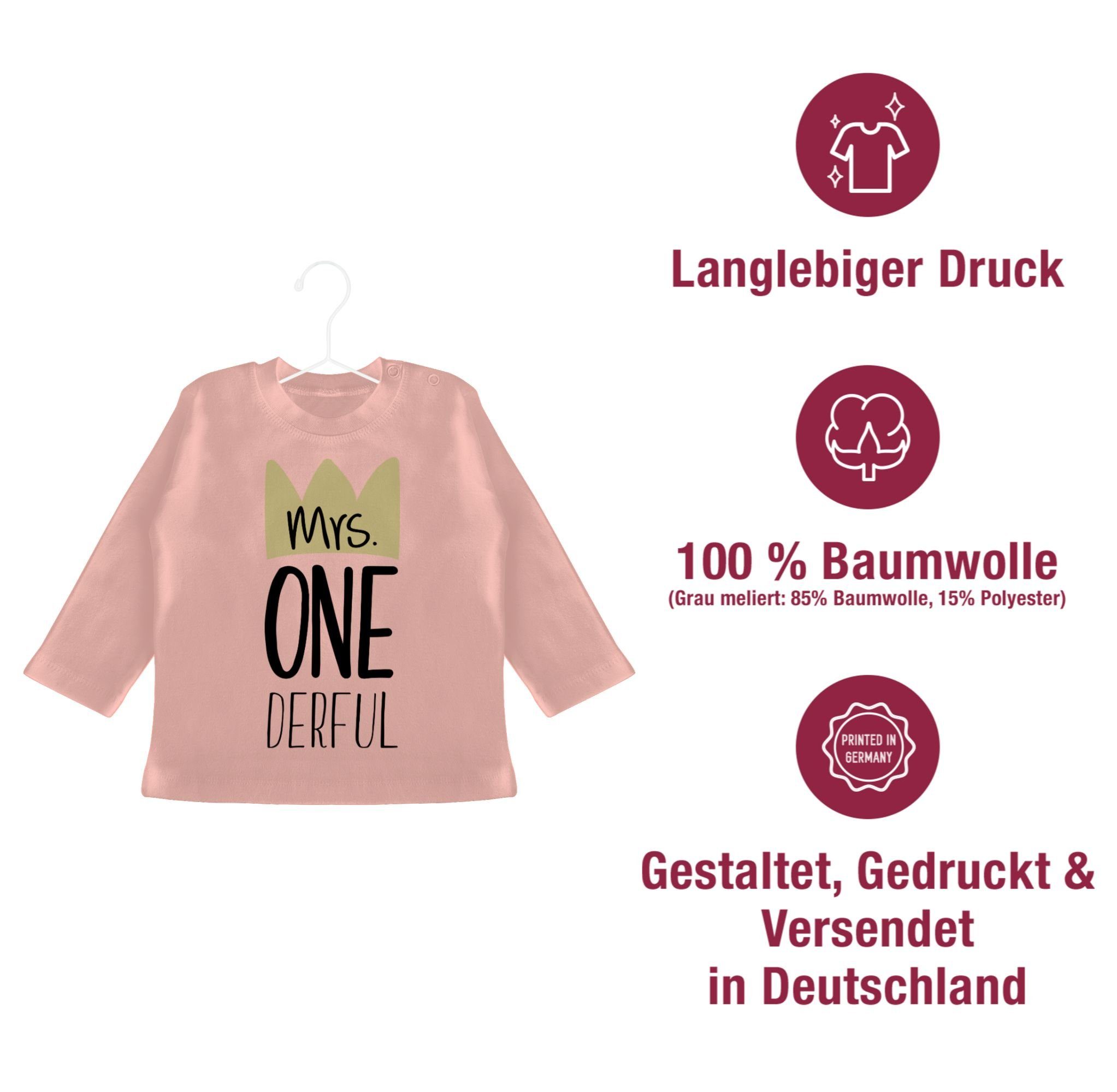 Geburtstag One Derful 1 T-Shirt Shirtracer Babyrosa 1. Mrs