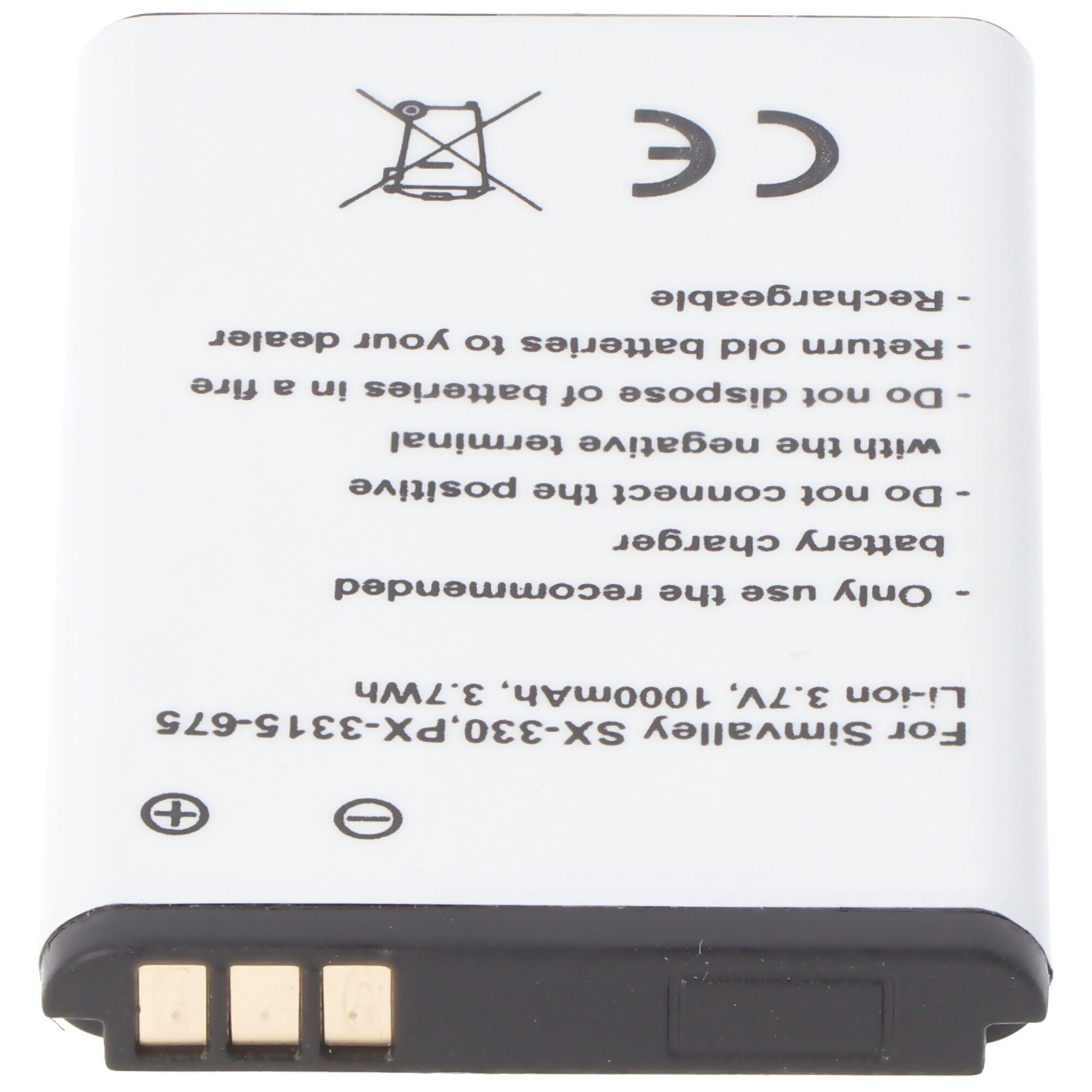 für Li-Ion, PX-3315-675, Akku SX-330, (3,7 V) 1000 3,7V, 1000mAh Simvalley passend mAh Akku AccuCell