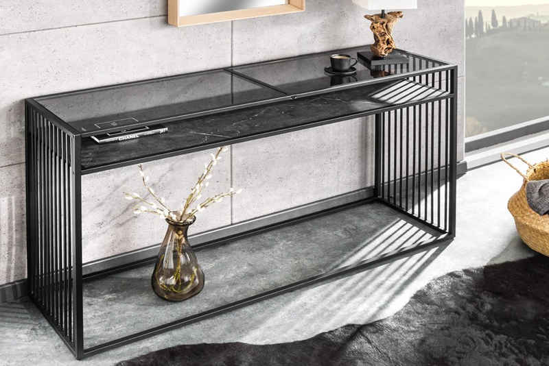 riess-ambiente Konsolentisch ARCHITECTURE 120cm schwarz (Einzelartikel, 1-St), Wohnzimmer · Glas · Metall · Marmor-Optik · Flur · Industrial Design
