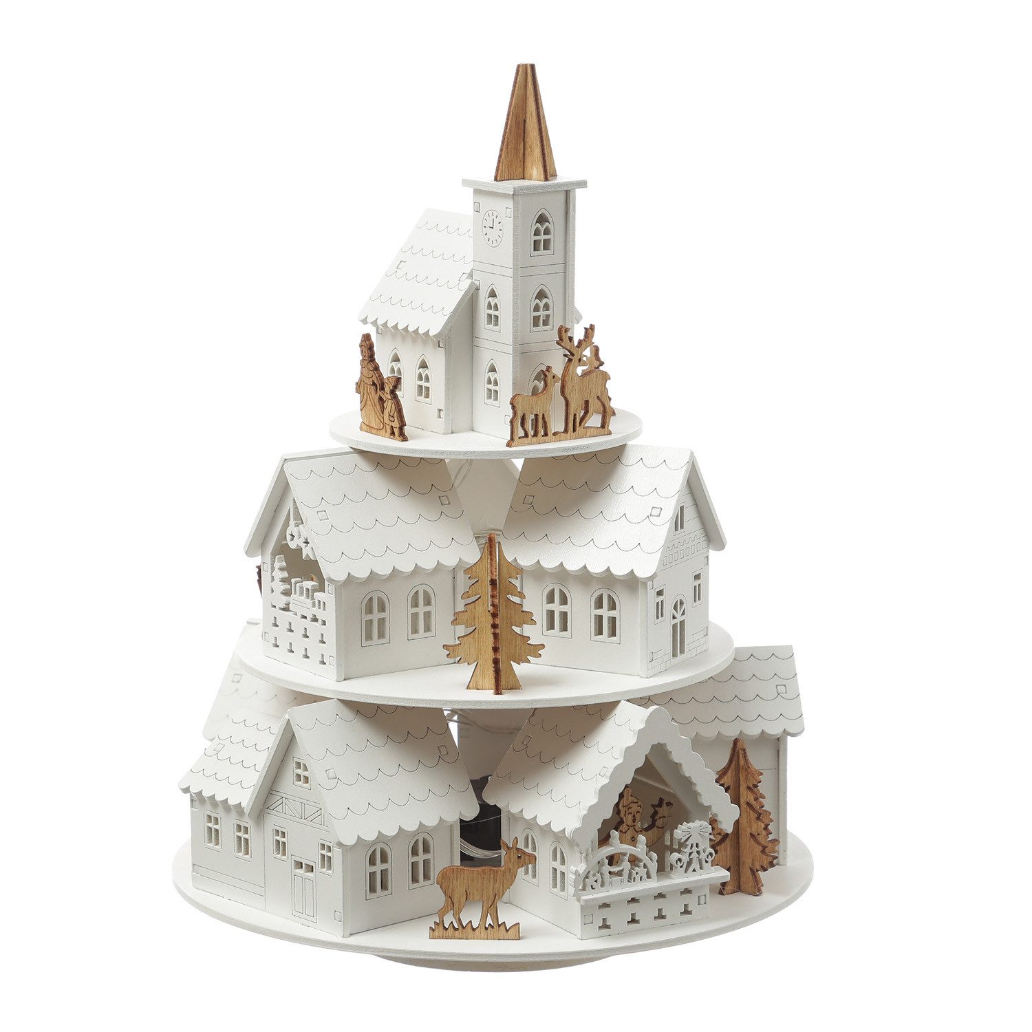 MARELIDA Weihnachtshaus LED Weihnachtsstadt Winterdorf mit Musik Spieluhr Timer H: 29cm – Bild 4 von 5