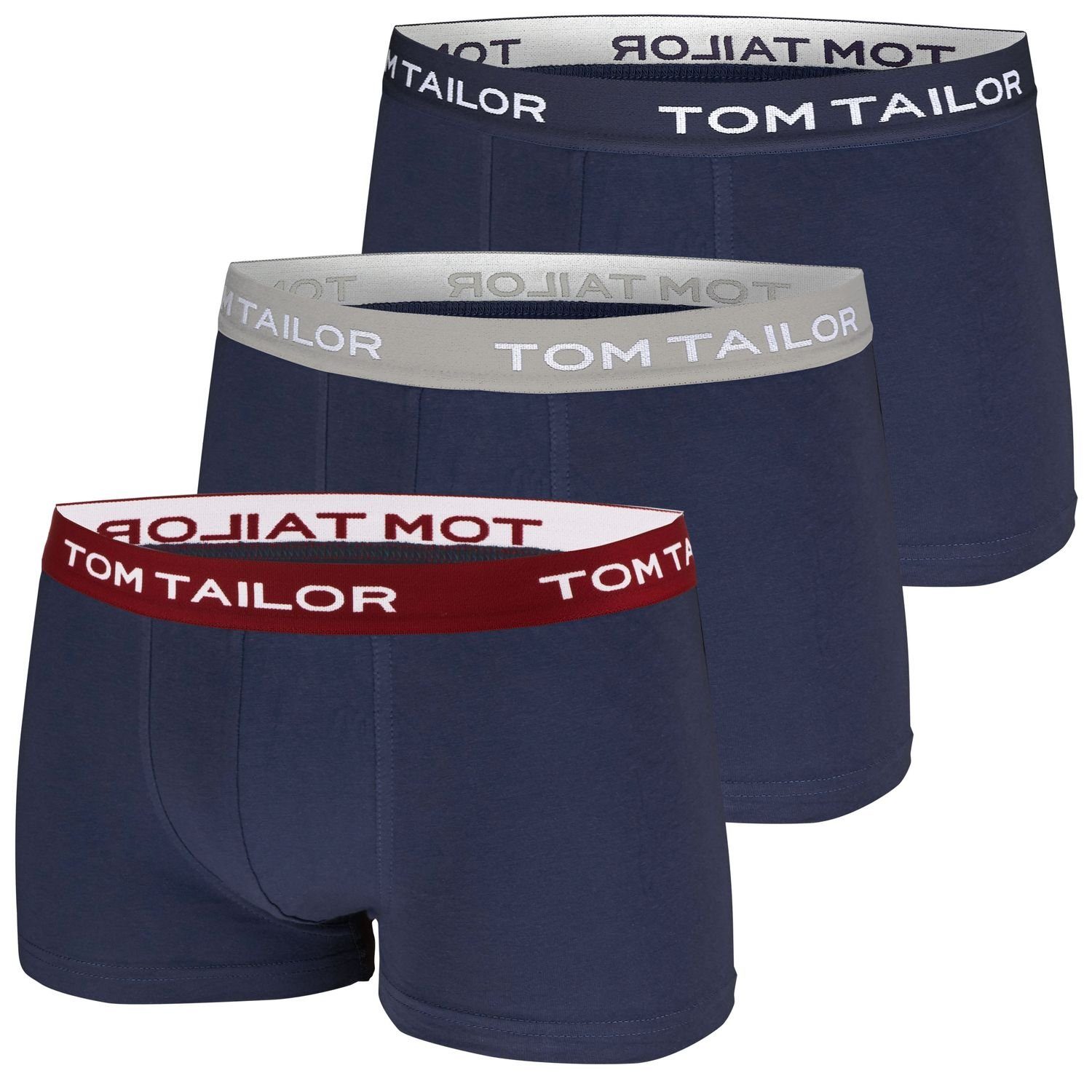 TOM TAILOR Boxershorts (3-St) mit kürzerem Bein im 3er Pack navy / farbiger Bund