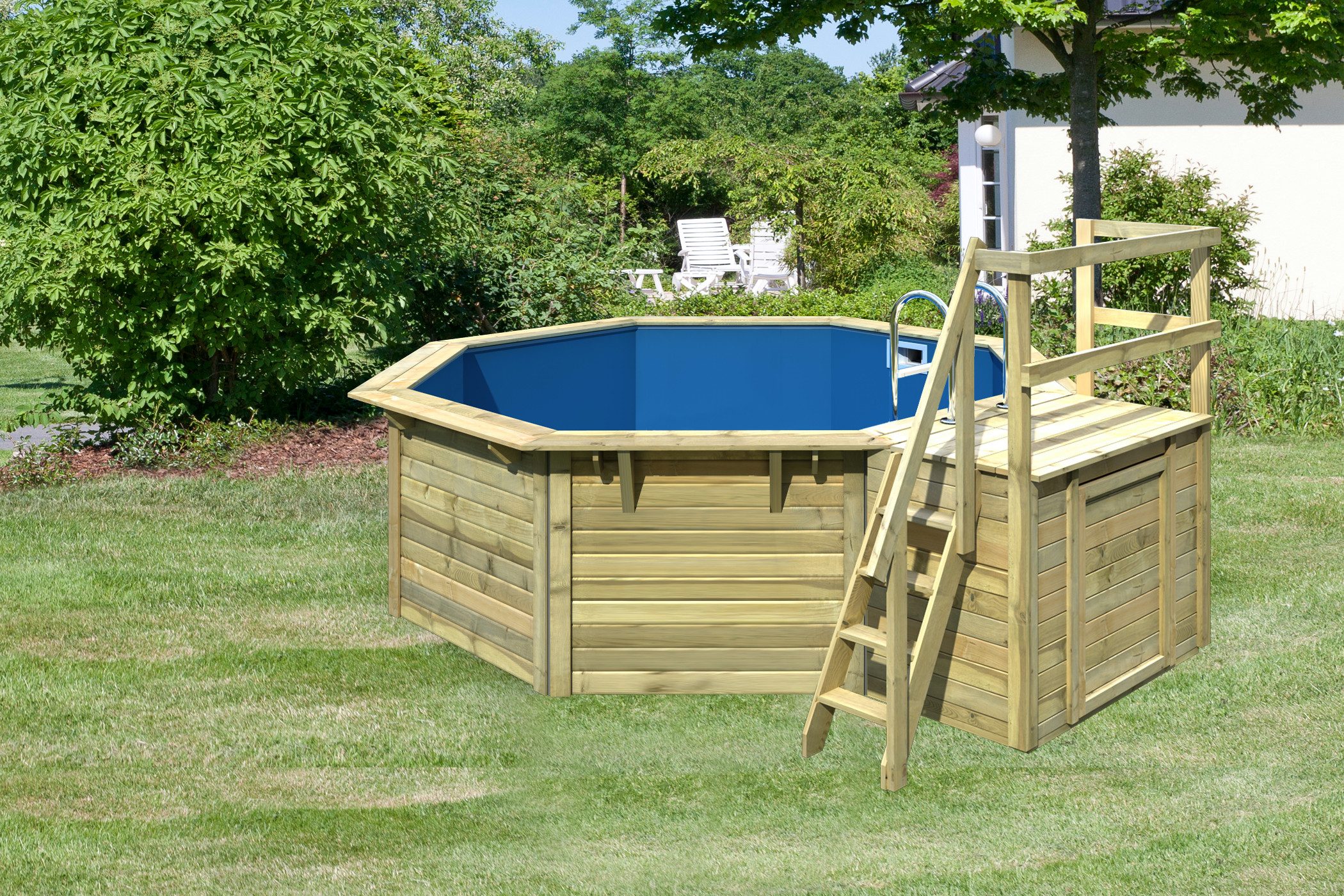 Karibu Achteckpool Massivholzpool kdi Schwimmbecken Gartenpool, Massivholz, witterungsbeständig, wetterfest