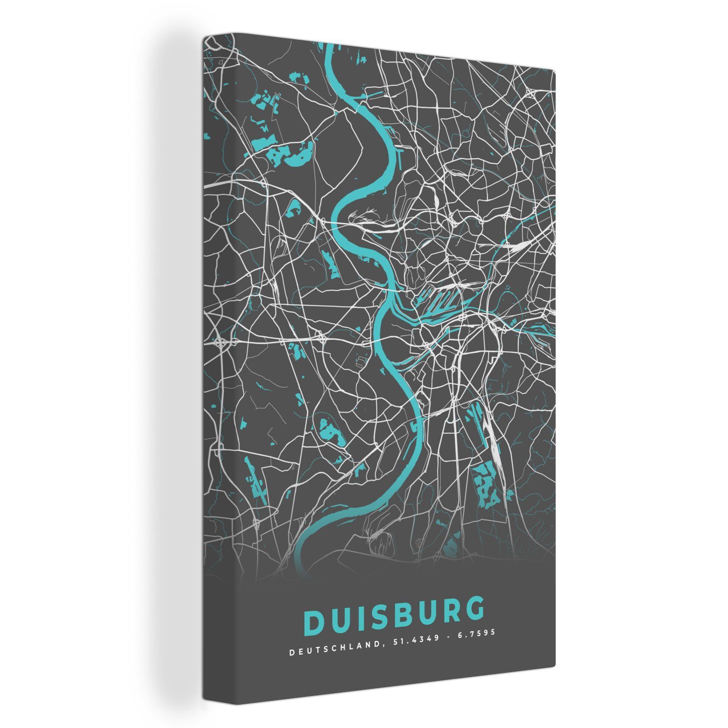 OneMillionCanvasses® Leinwandbild Deutschland - Blau - Duisburg - Stadtplan - Karte, (1 St), Leinwandbild fertig bespannt inkl. Zackenaufhänger, Gemälde, 20x30 cm