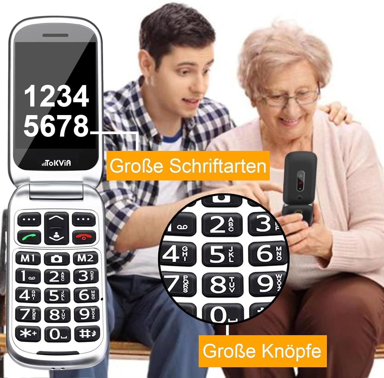 TOKVIA Seniorenhandy mit Seniorenhandy GB (64 für vertrag großen Tasten, ohne 2,4-Zoll Senioren Speicherplatz)