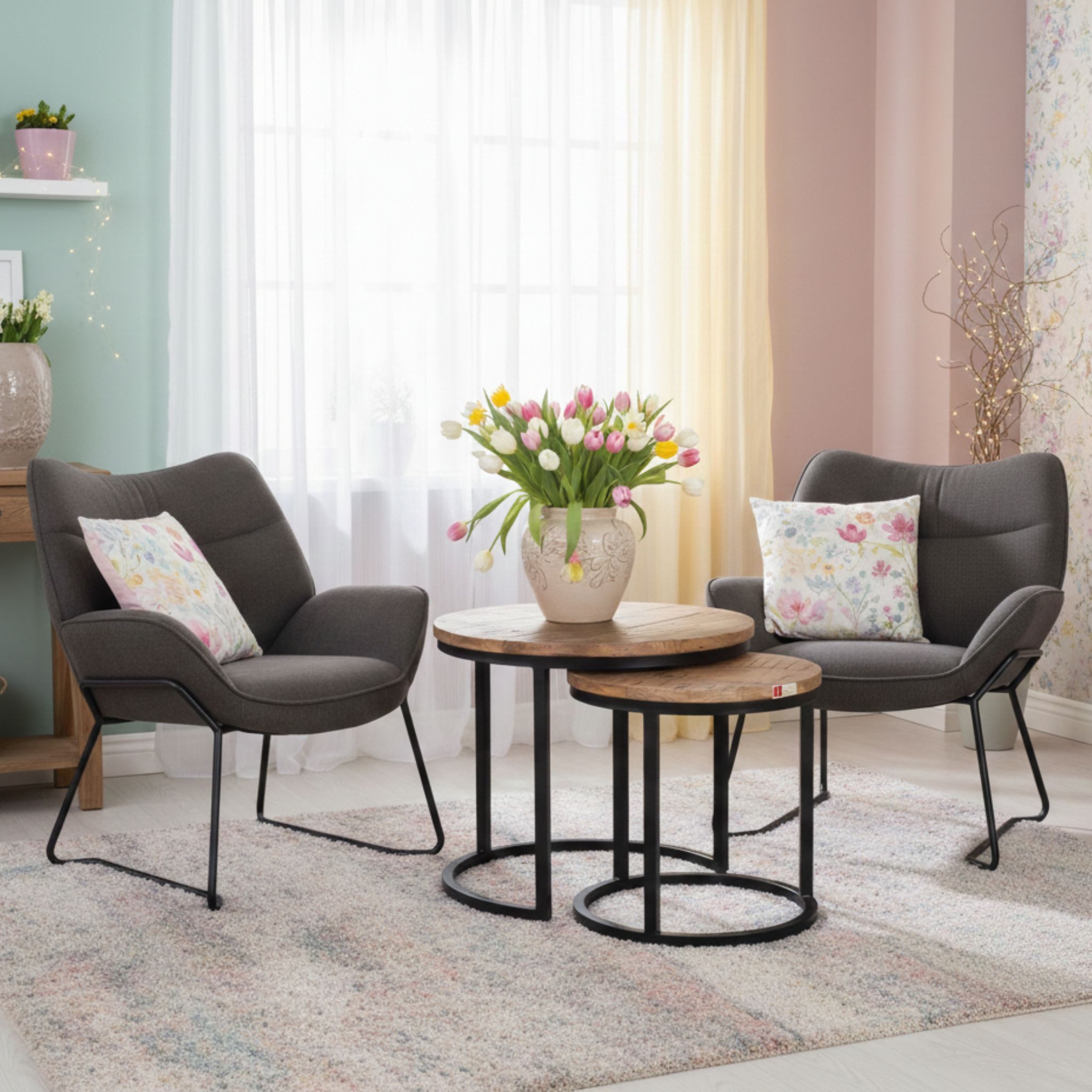 MR.DEKO Essgruppe Polstersessel-Set Aliano 2x dunkelgrau & Fermo Beistellti günstig online kaufen