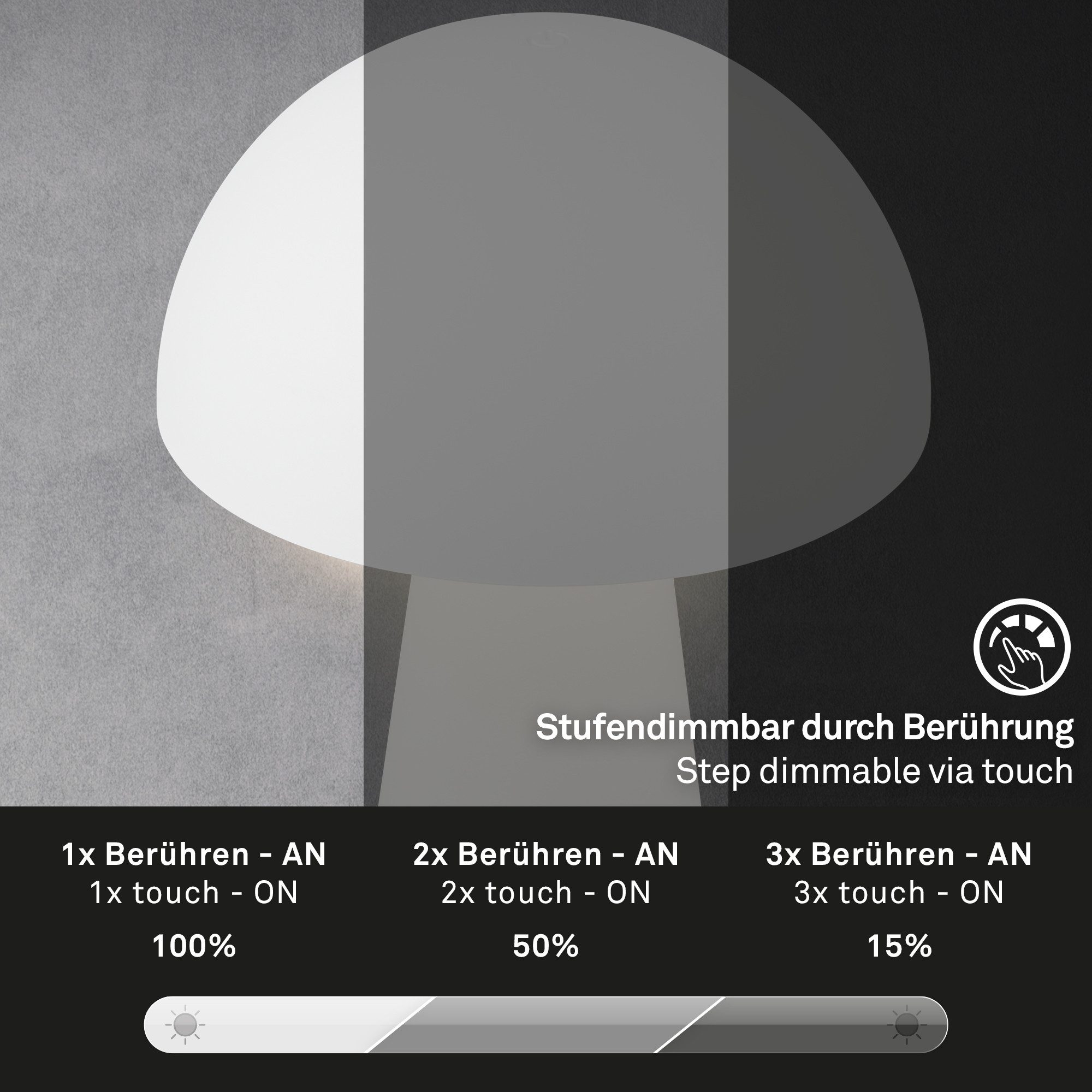 Briloner Leuchten Tischleuchte LED Tischlampe Akku Schreibtisch Wohnzimmer, LED fest integriert, mit Akku, höhenverstellbar, USB-C, warmweiß, IP44, weiß, 19,5/28 cm