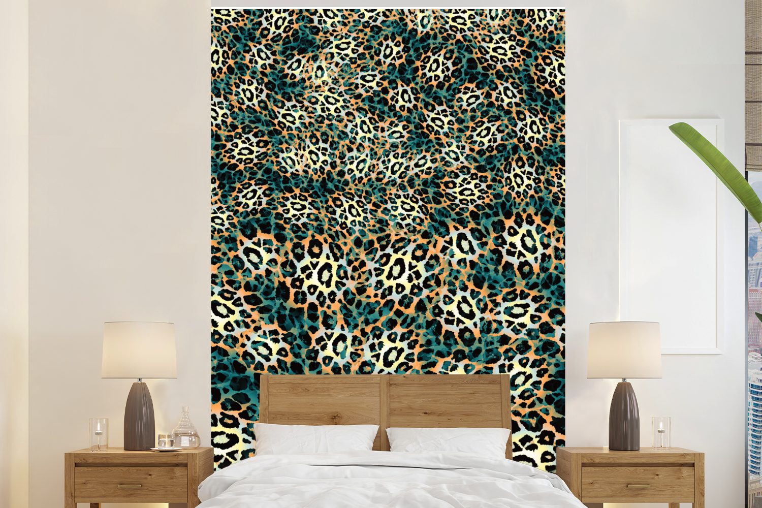 Mantel, Tapete Design für Leopard bedruckt, Vinyl Wandtapete Wohnzimmer, Fototapete Montagefertig MuchoWow Matt, (3 St), - -