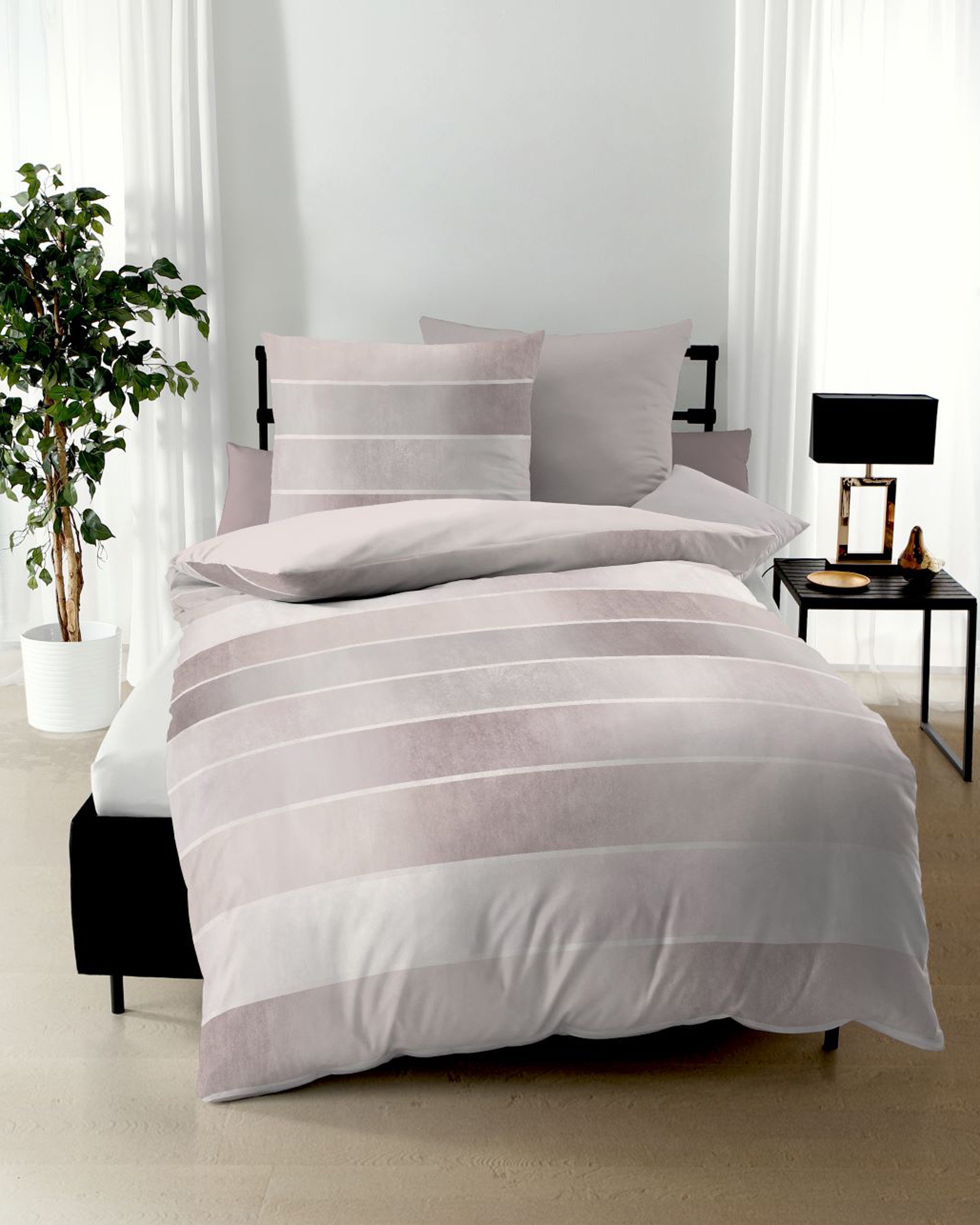 Kaeppel Wendebettwäsche TIMELESS 100% Baumwolle, Mako-Satin, 2 teilig, mit breiten Streifen, Wendeoptik, Markenreißverschluss
