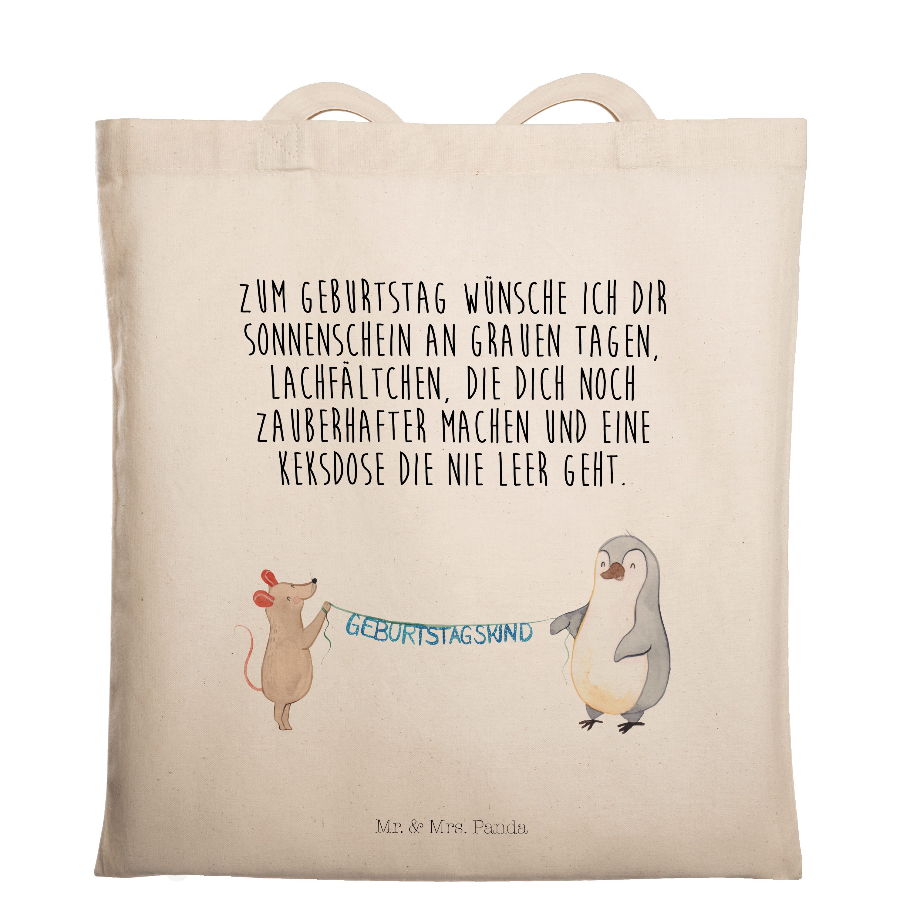 Mr. & Mrs. Panda Tragetasche Maus Pinguin Geburtstag - Transparent - Geschenk, Jutebeutel, Beutel, (1-tlg)