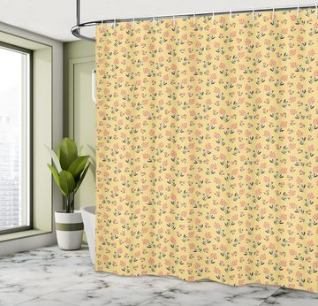 Abakuhaus Duschvorhang Moderner Digitaldruck mit 12 Haken auf Stoff Wasser Resistent Breite 175 cm, Höhe 180 cm, Floral Gelb Vintage Blumen