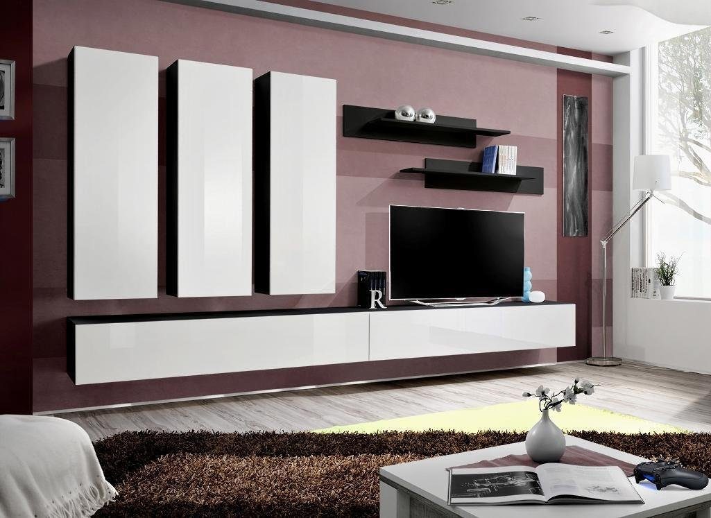 JVmoebel Wohnzimmer-Set Designer Einrichtung Luxus Wohnwand TV Ständer Sideboard, (8-St., 1x Wohnwand + 2x TV Ständer + 3x Wandschrank + 2x Wandregale), Made in Europa
