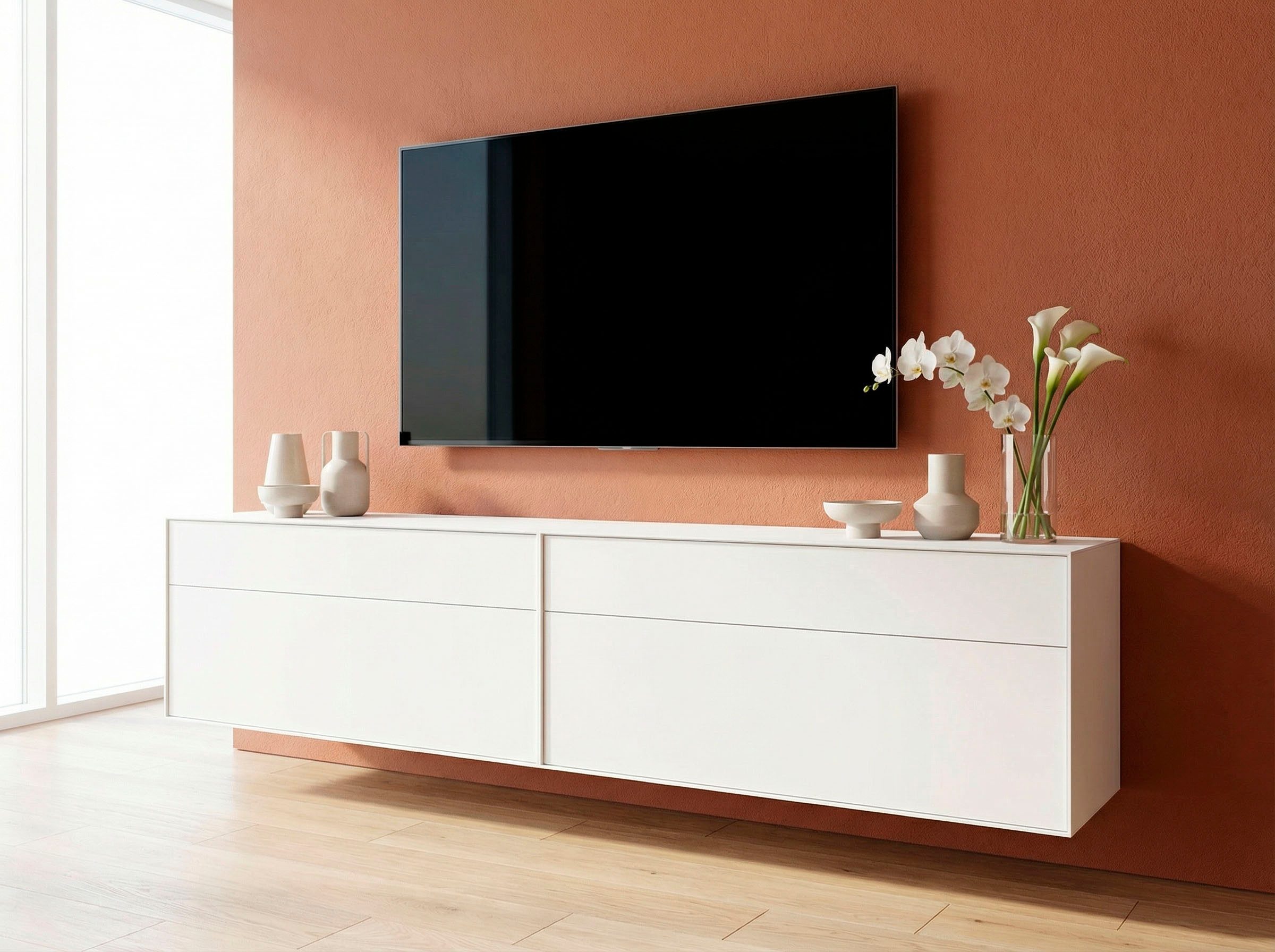 LeGer Home by Lena Gercke Lowboard Essentials, TV-Board, TV-Kommode, TV-Schrank, TV-Möbel (2 St), Breite: 222 cm, UV lackiert, Push-to-open-Funktion