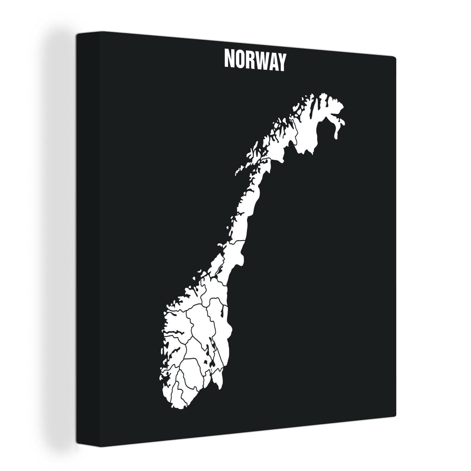 OneMillionCanvasses® Leinwandbild Illustration von Norwegen in Weiß vor schwarzem Hintergrund, (1 St), Leinwand Bilder für Wohnzimmer Schlafzimmer