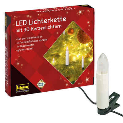 Idena LED-Lichterkette, mit 30 elfenbeinfarbene Kerzenlichtern, grünes Kabel, in Wachsoptik