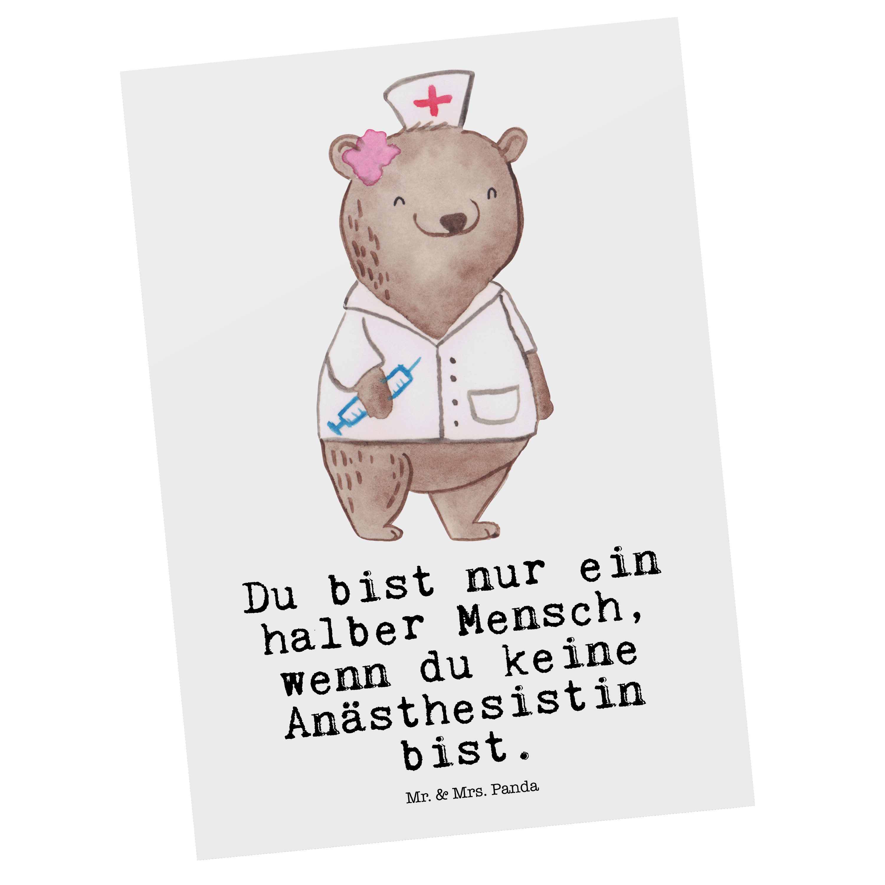 Herz mit & Anästhesistin - - Ansichtskarte Geschenk, Weiß Panda Ausbildung, Mrs. Mr. Postkarte