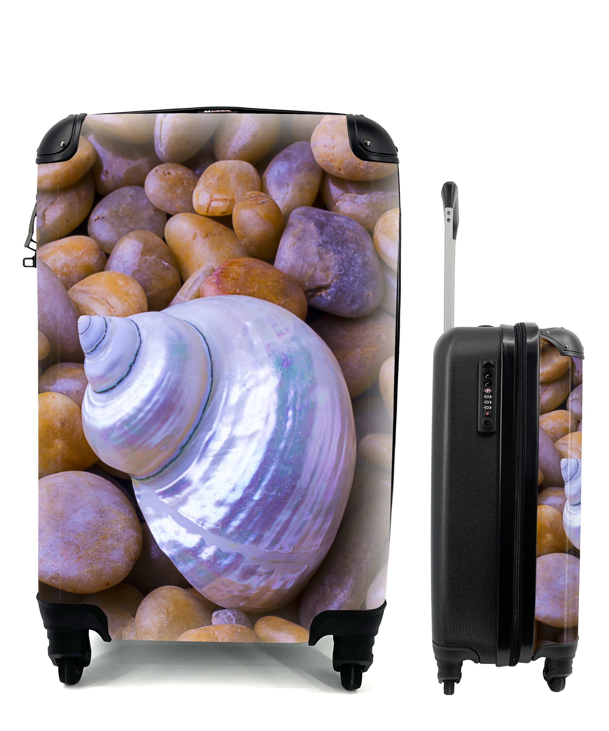 MuchoWow Handgepäckkoffer Muscheln - Steine - Kieselsteine, 4 Rollen, Reisetasche mit rollen, Handgepäck für Ferien, Trolley, Reisekoffer