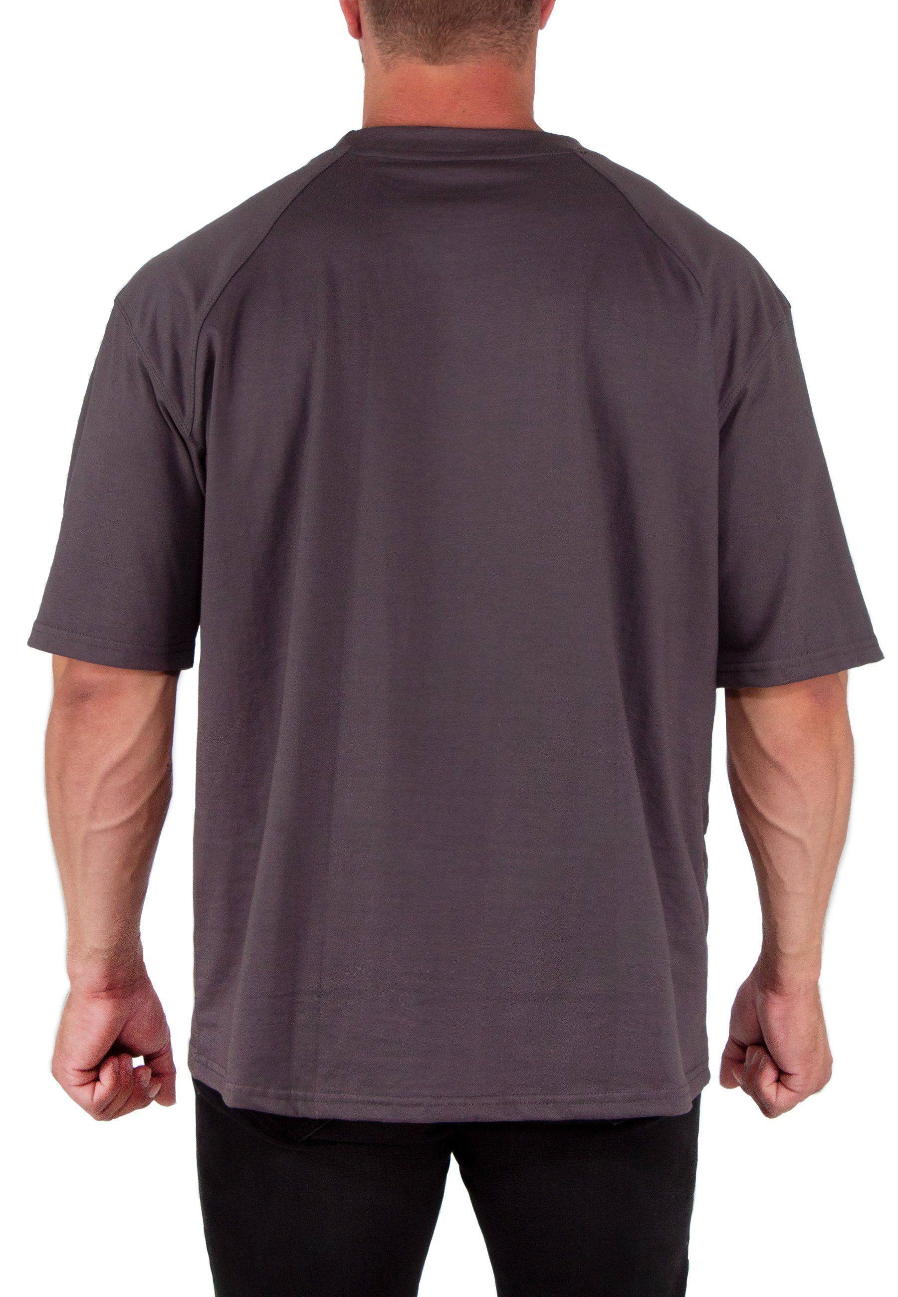 Reichstadt mit Stitching (1-tlg) 22RS033A Reichstadt der T-Shirt Dunkelgrau Herren Brust Oversize-Shirt auf