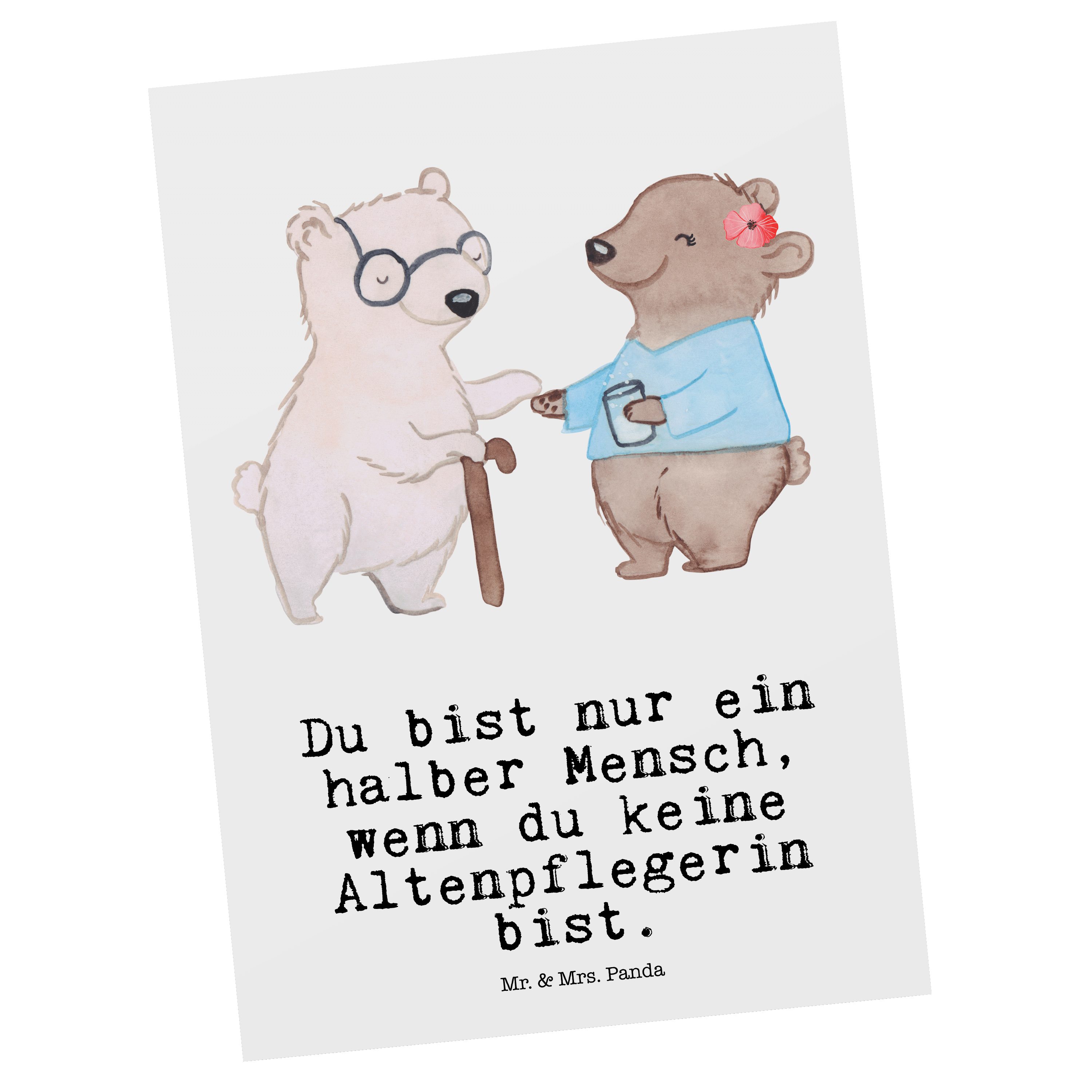 Mr. & Mrs. Panda Postkarte Altenpflegerin mit Herz - Weiß - Geschenk, Altenheim Eröffnung, Danke