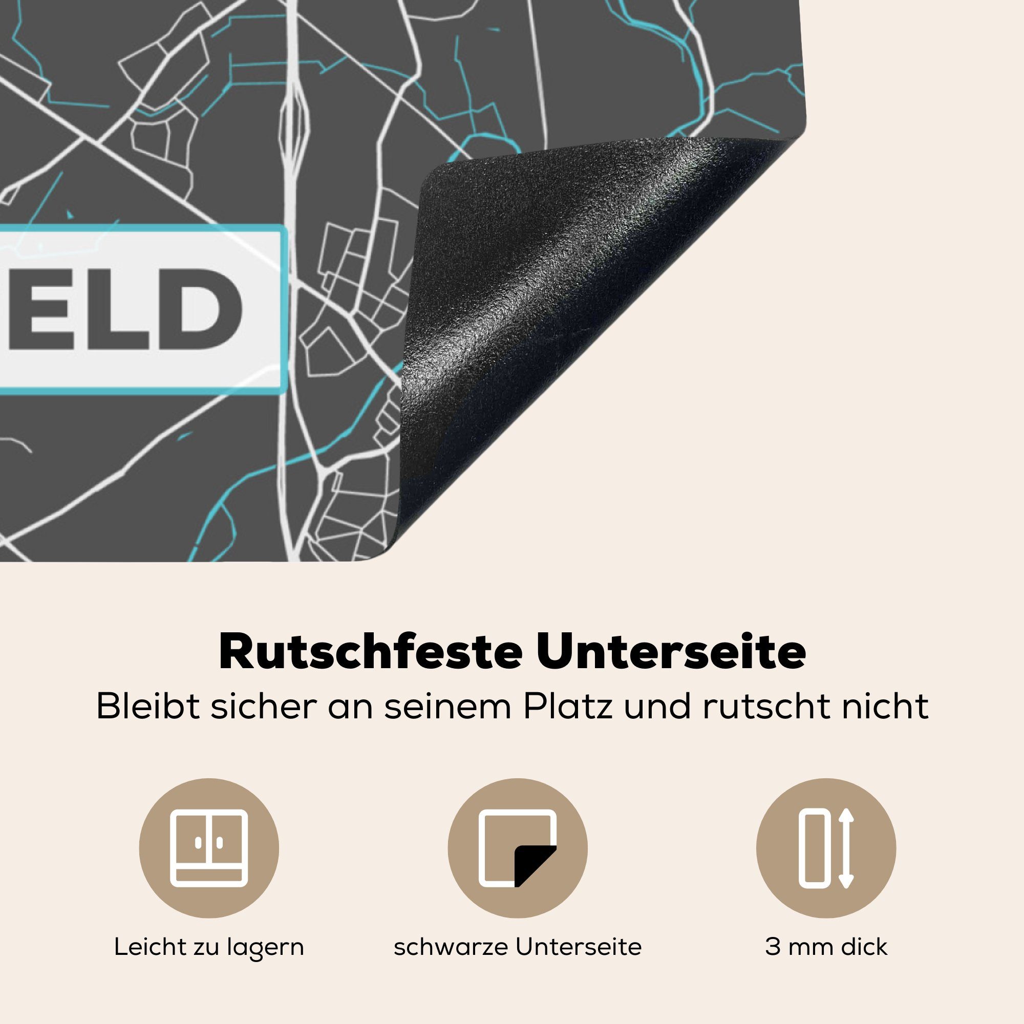 MuchoWow Herdblende-/Abdeckplatte Blau - küche (1 Arbeitsplatte Stadtplan 78x78 tlg), cm, Langenfeld, für Karte - Deutschland Ceranfeldabdeckung, Vinyl, - 