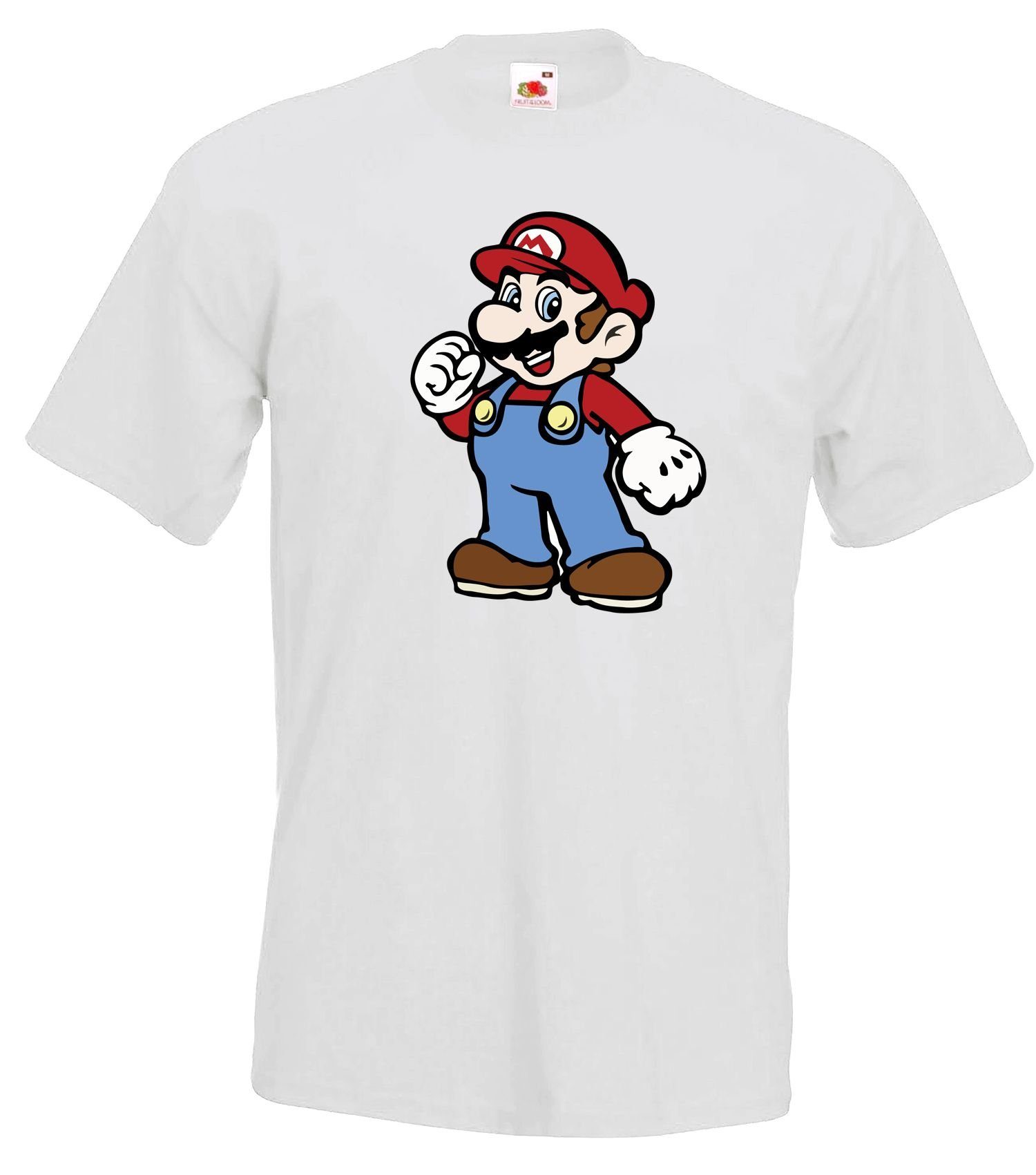 Designz T-Shirt Youth Mario Frontprint Weiß trendigem Herren T-Shirt Mit