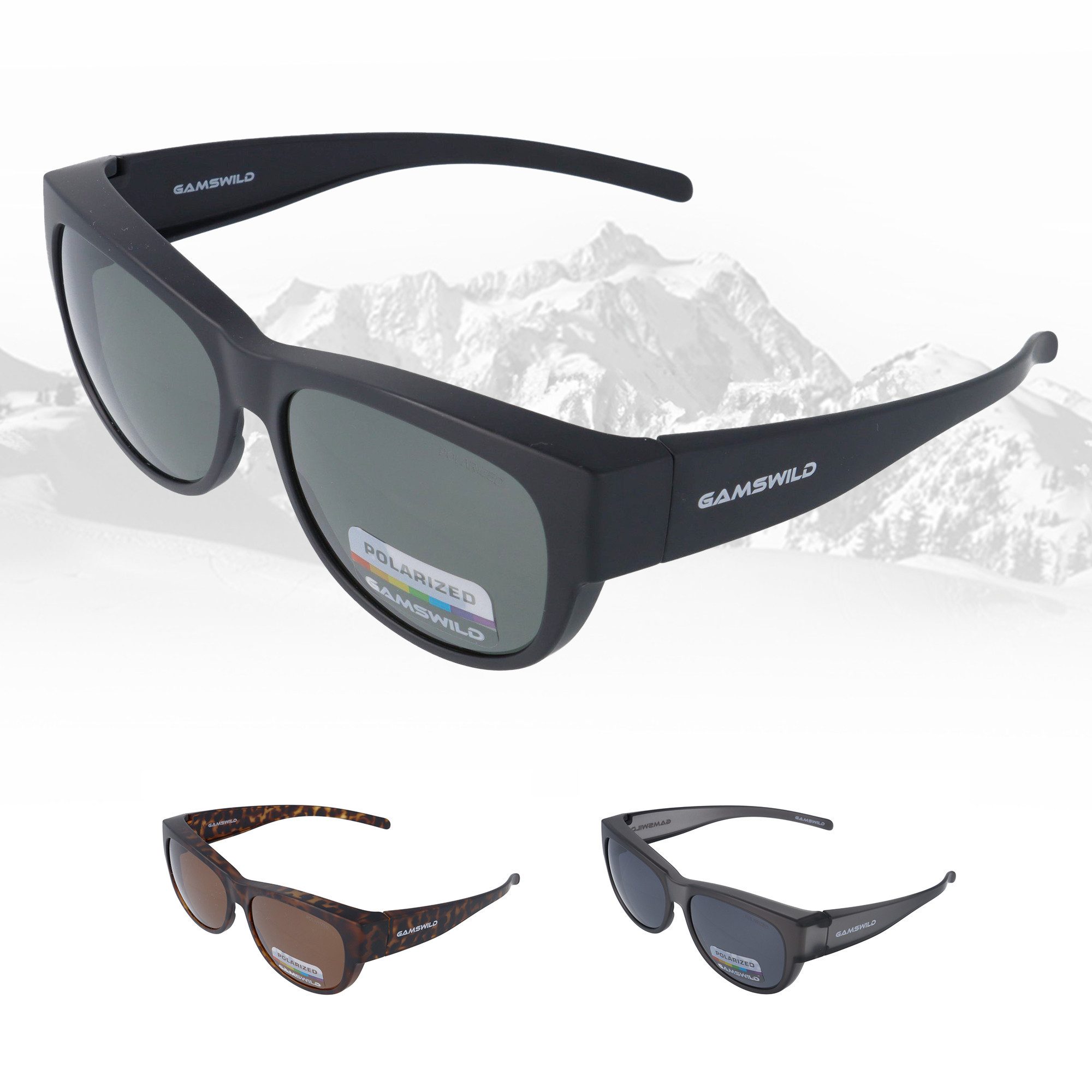 Gamswild Sonnenbrille UV400 Sportbrille Überbrille, polarisiert, universelle Passform Damen Herren Modell WS4032 in schwarz, braun, grau