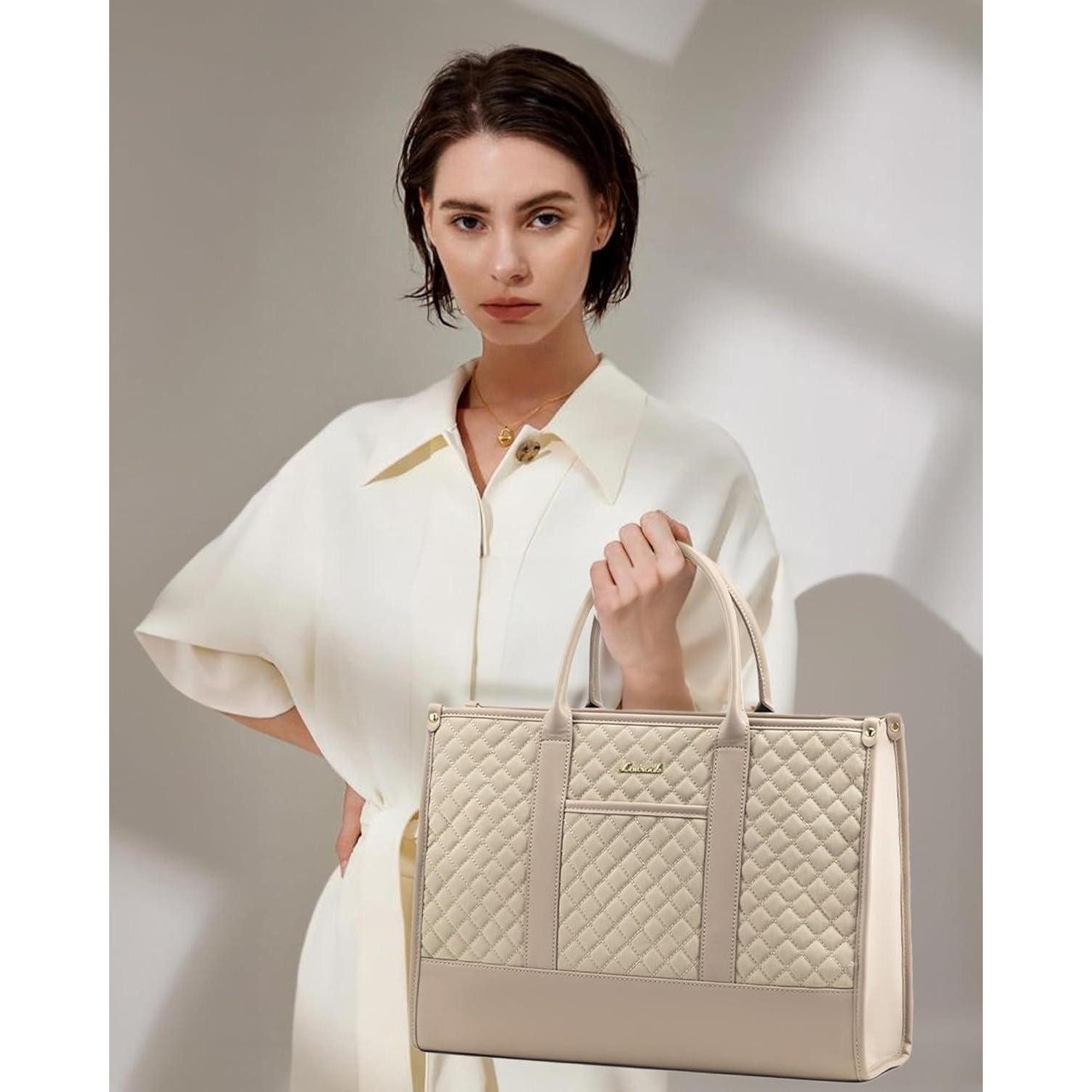 LuxusKollektion Laptoptasche Laptoptasche Damen 15,6 Zoll Wasserdicht Groß Schultasche Beige
