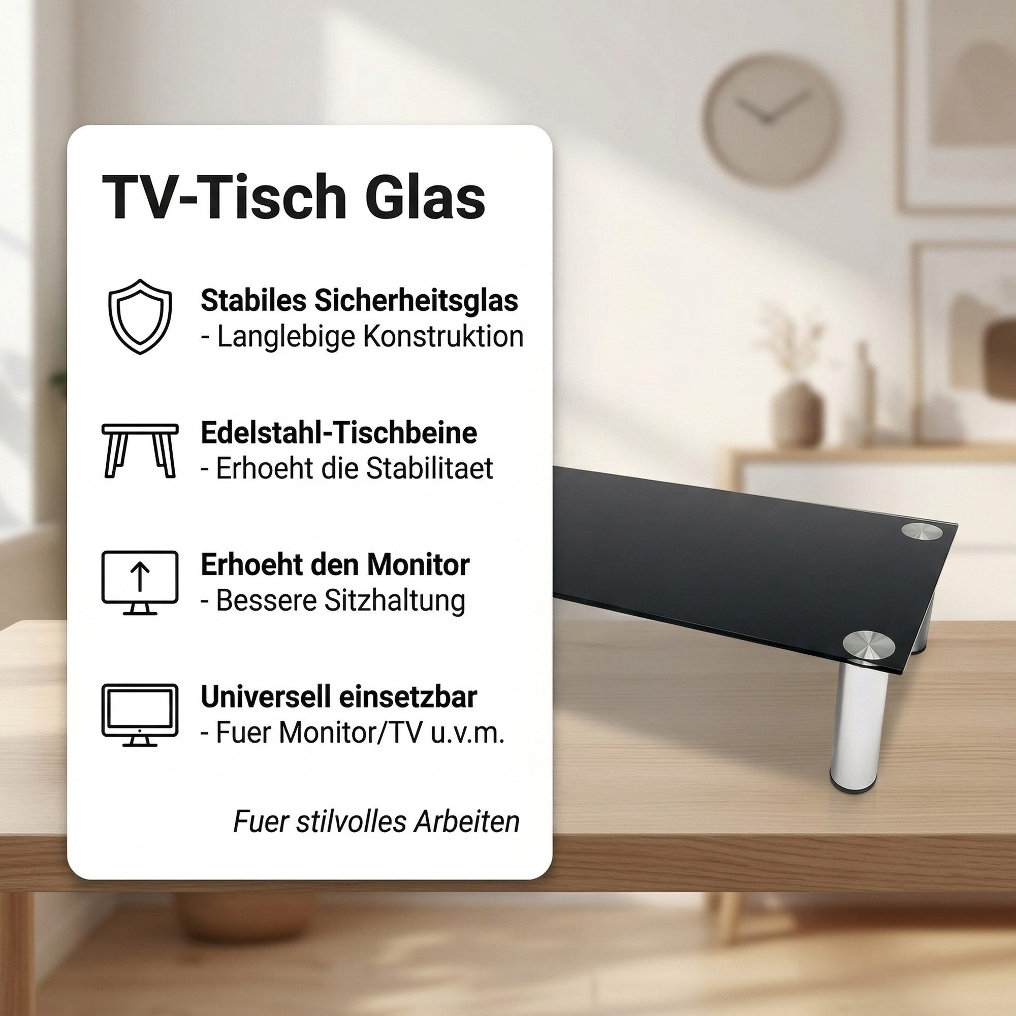 Mucola TV-Rack Monitorerhöhung Schreibtischaufsatz Monitorständer TV Glasaufsatz (Stück, 1 St., Monitorerhöhung), Robust und stabil