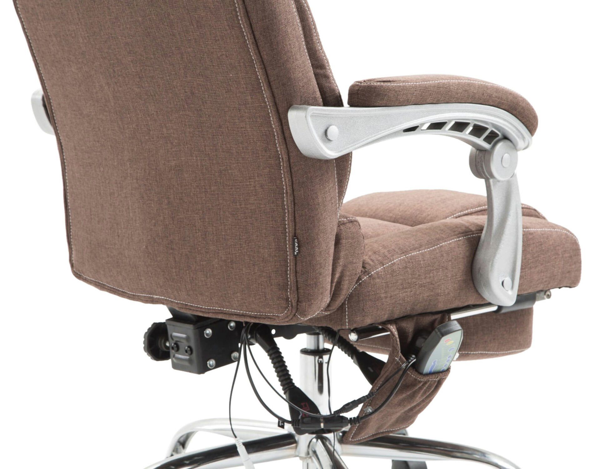 und Metall Pacira TPFLiving Chefsessel, XXL), Bürostuhl chrom (Schreibtischstuhl, Bürostuhl Gestell: drehbar Sitzfläche: mit braun - Stoff höhenverstellbar Massagefunktion - Drehstuhl, 360°