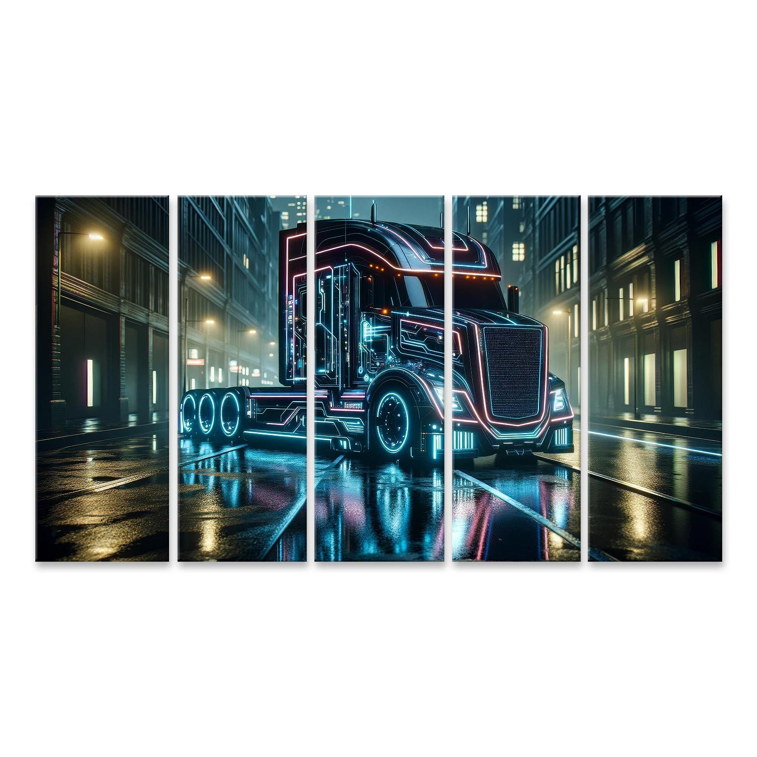 Leinwandbild Futuristischer LKW Truck Lastwagen bei Nacht für Jugendzimmer