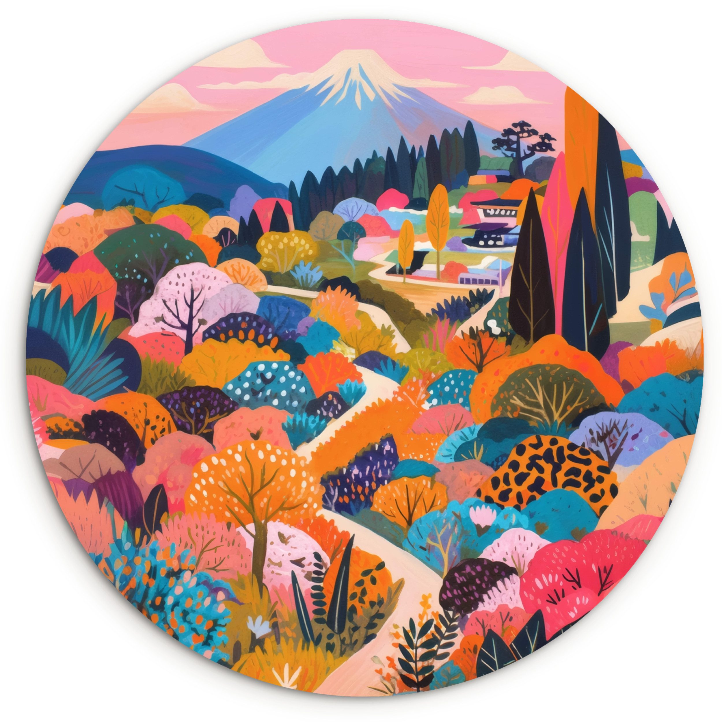 MuchoWow Gemälde Weißer Berggipfel - Modern - Farbenfroh, Fotodruck (1 St), Kreis Wanddekoration, Rundes Wandbild, 30x30 cm